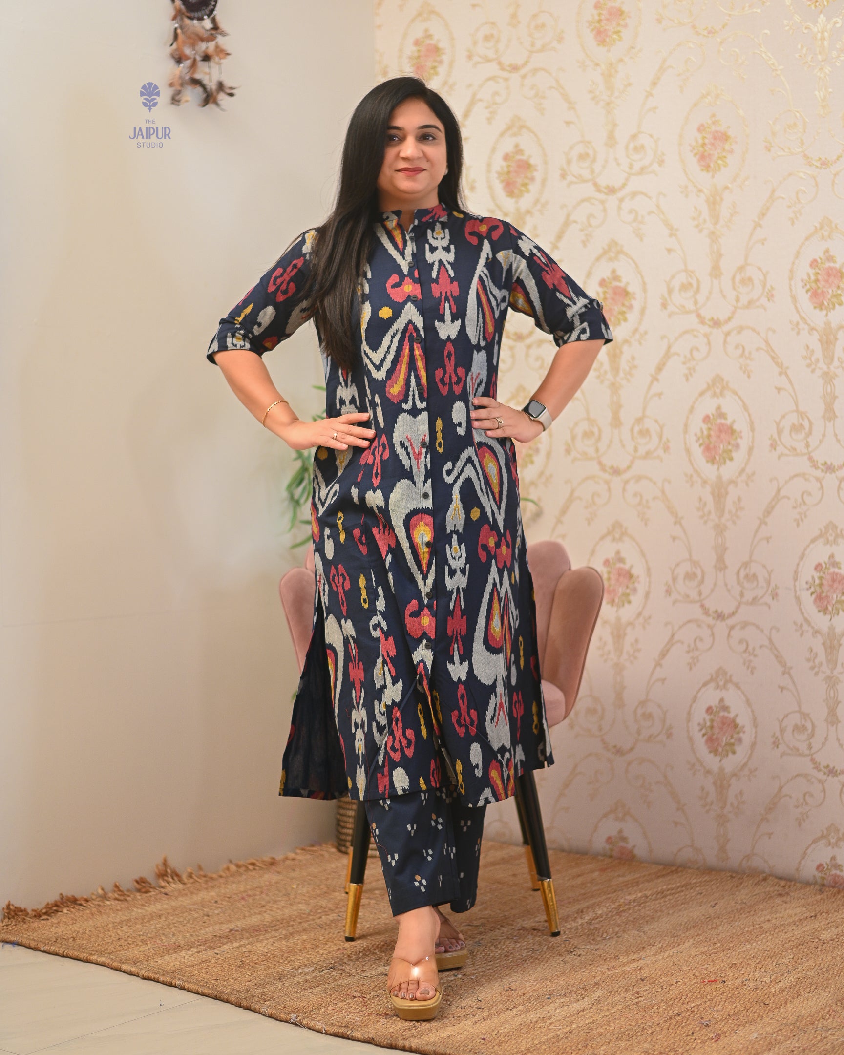 Ayesha Ikkat A-line Cotton Coord set - The Jaipur Studio