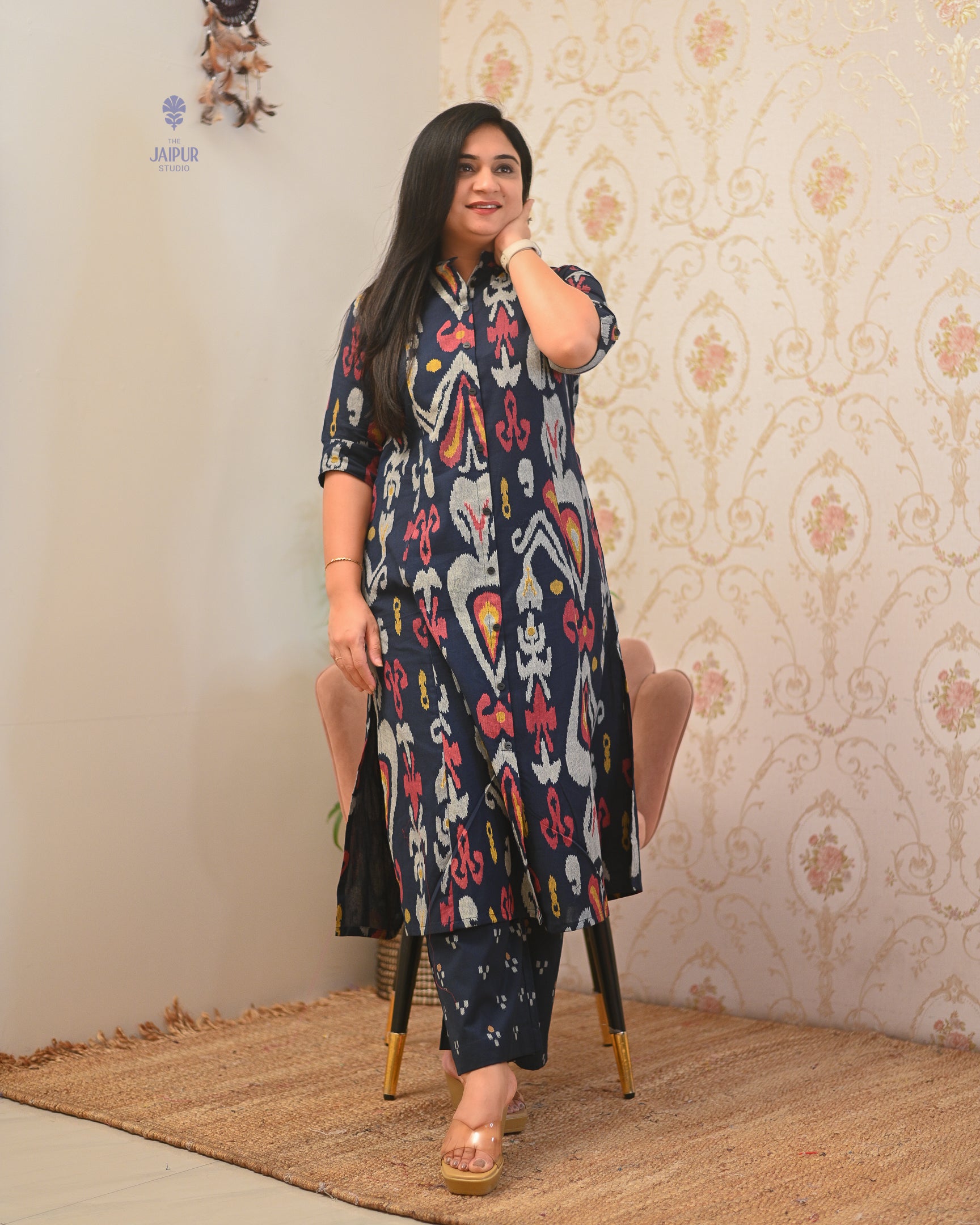 Ayesha Ikkat A-line Cotton Coord set - The Jaipur Studio