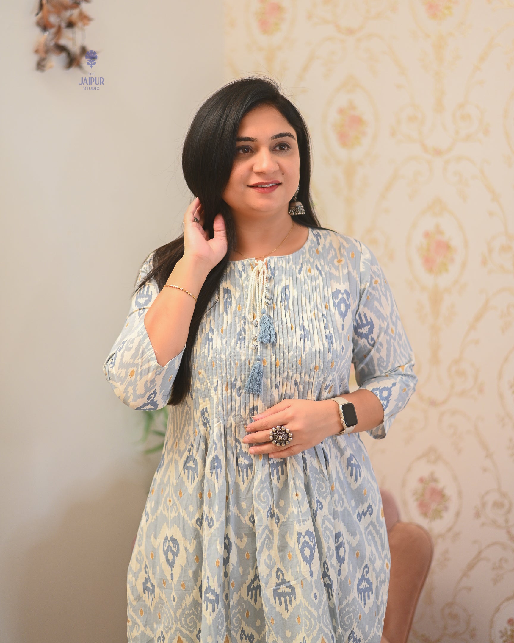 Aamina Cotton Ikkat Flaired Coord set - The Jaipur Studio