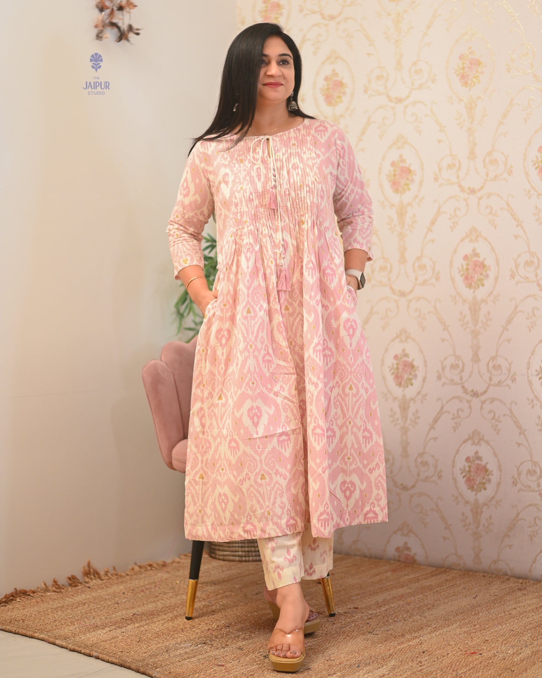 Aamina Cotton Ikkat Flaired Coord set - The Jaipur Studio