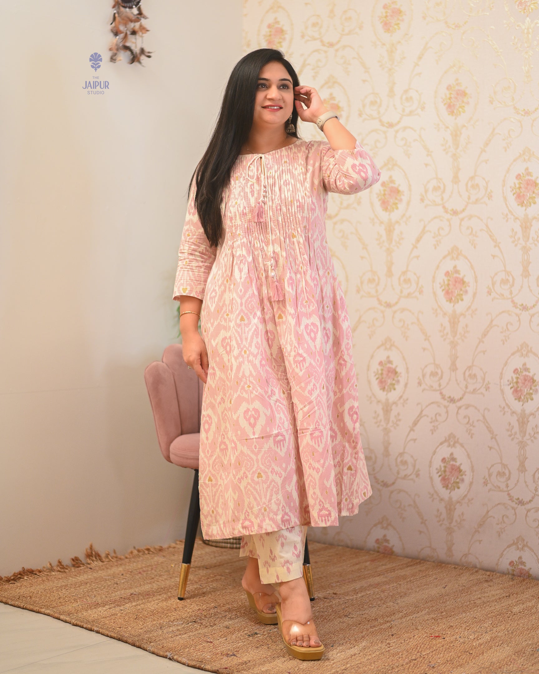 Aamina Cotton Ikkat Flaired Coord set - The Jaipur Studio