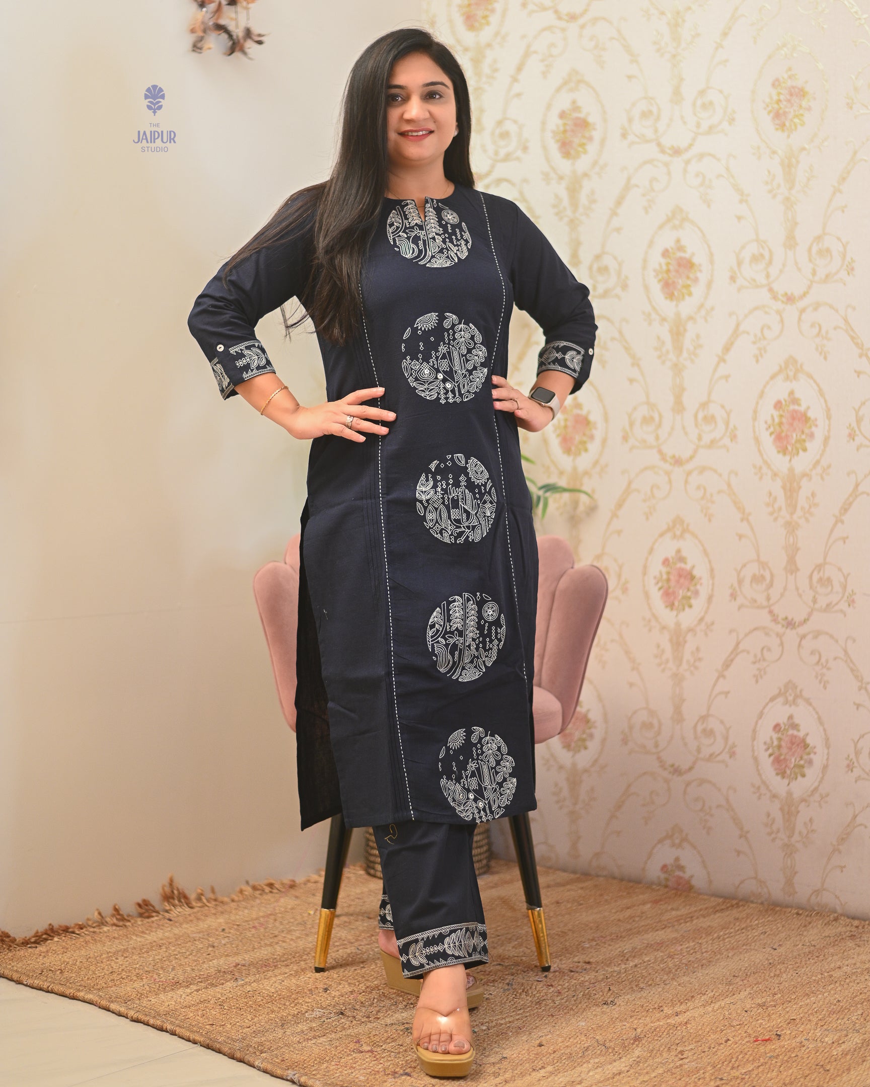 Chahat Cotton Embroidered Pant Set - The Jaipur Studio