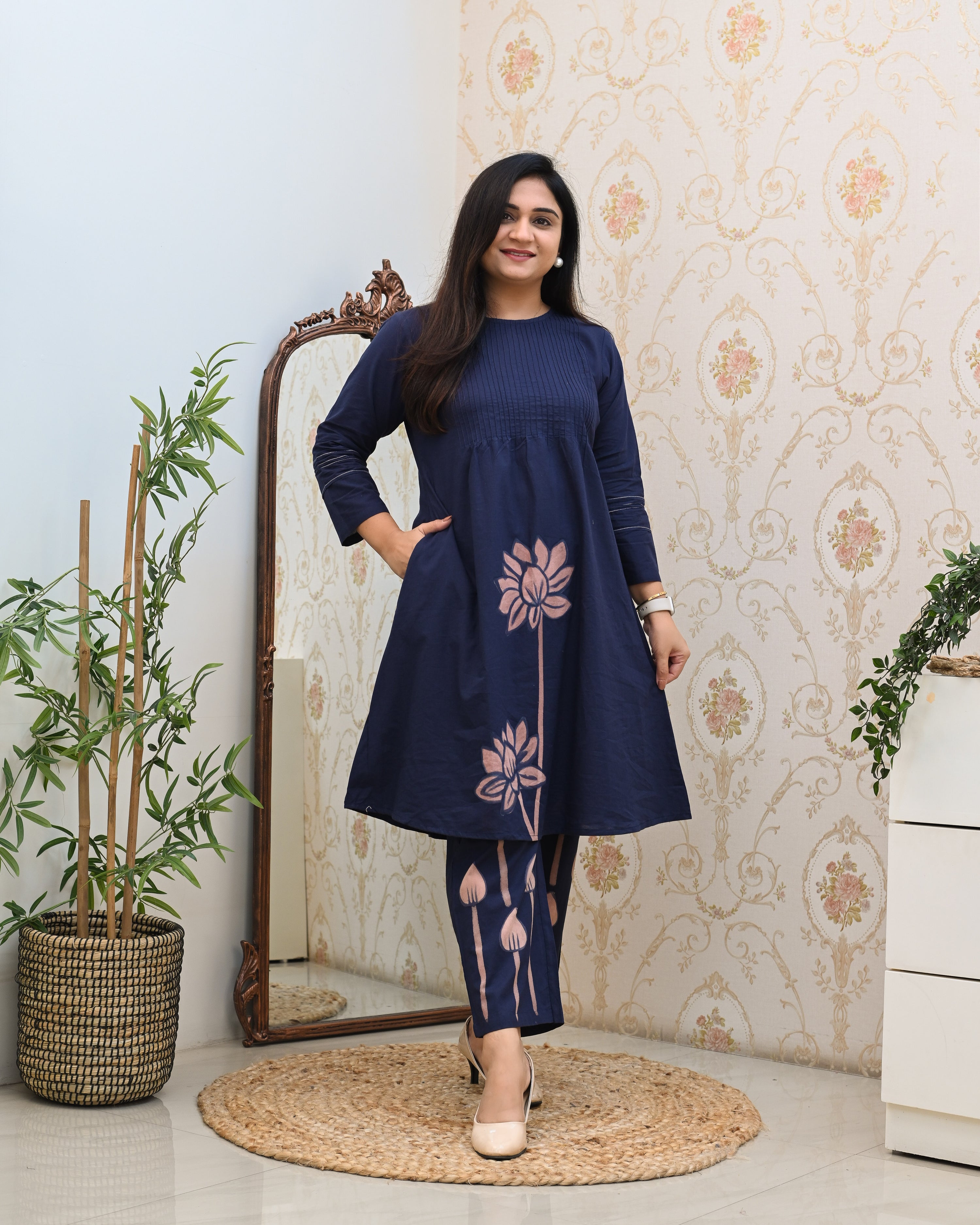Cotton Handbrush Painted A-line Coord Set - The Jaipur Studio