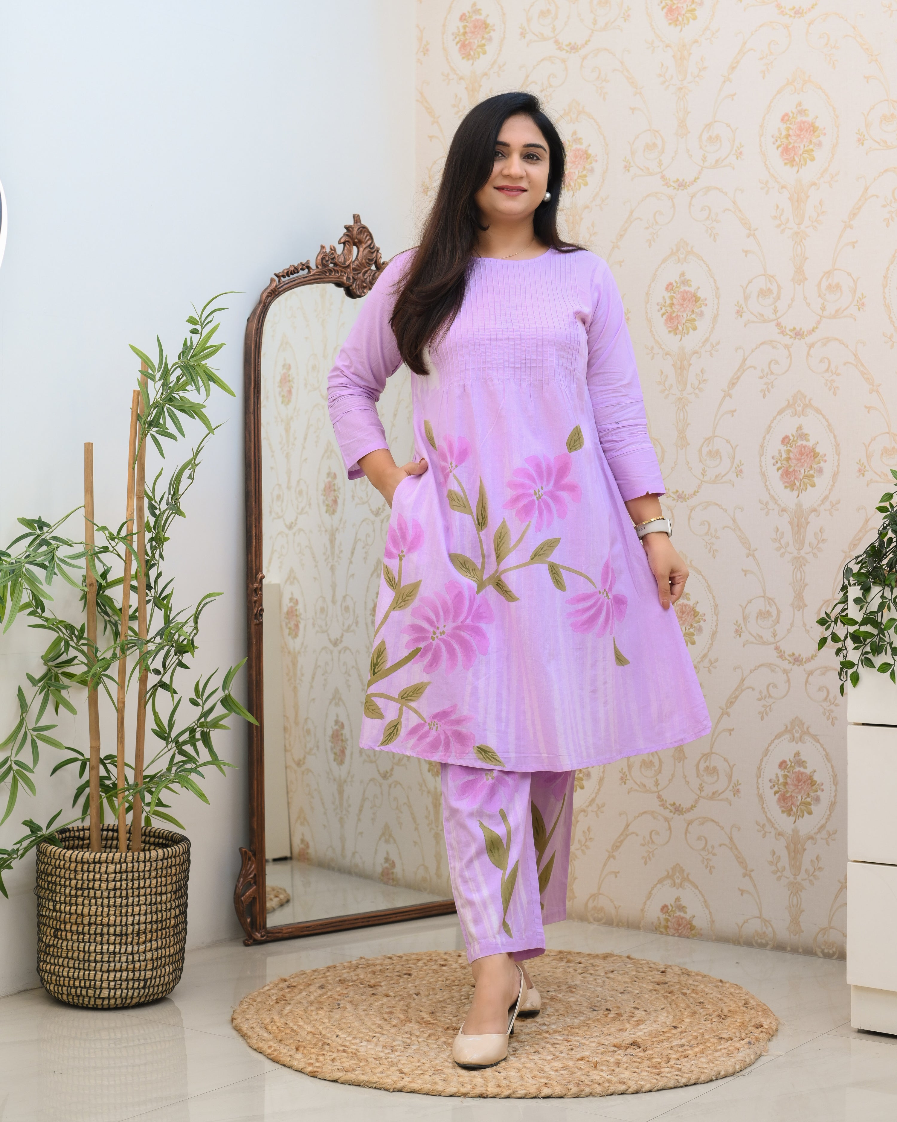 Cotton Handbrush Painted A-line Coord Set - The Jaipur Studio
