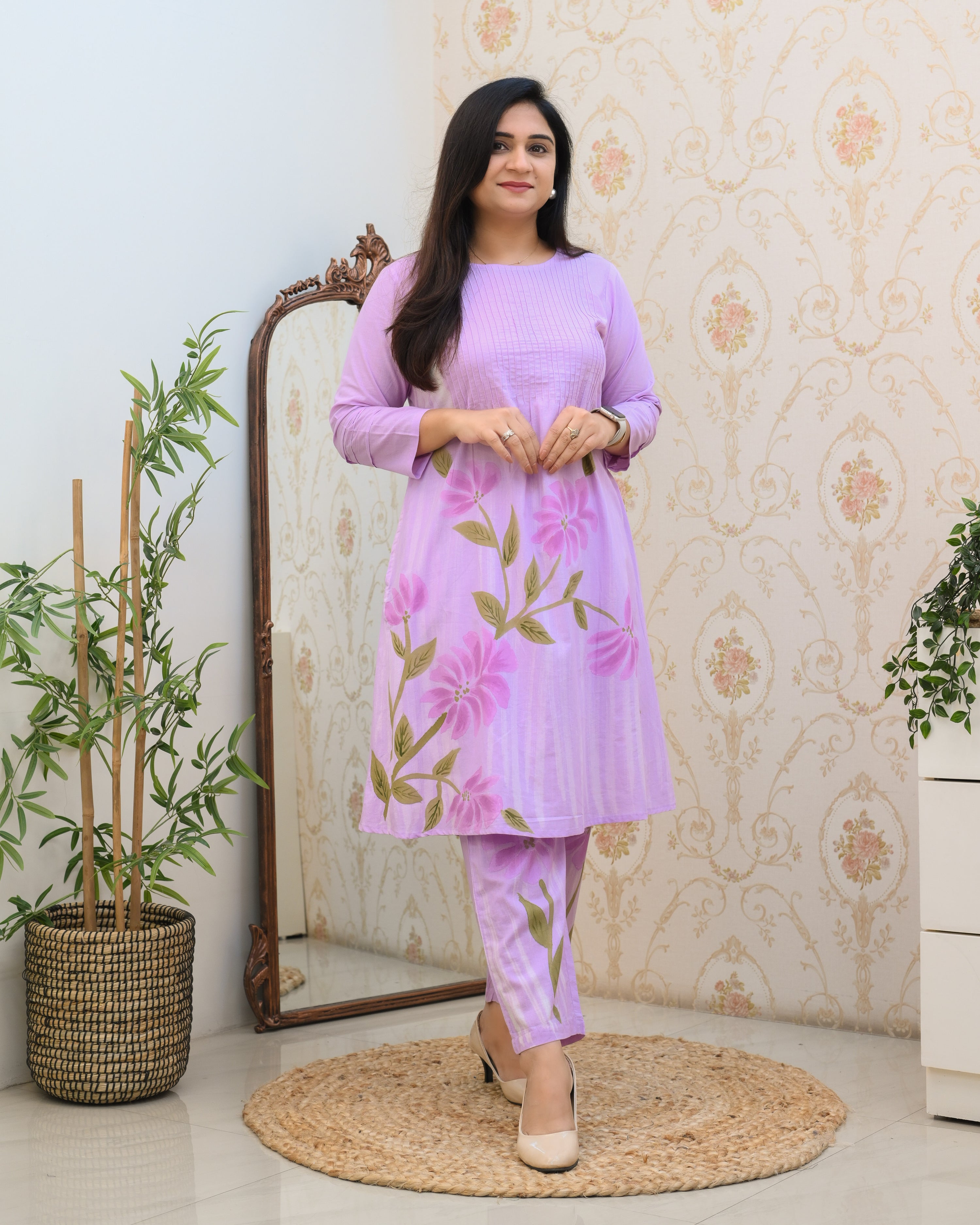 Cotton Handbrush Painted A-line Coord Set - The Jaipur Studio