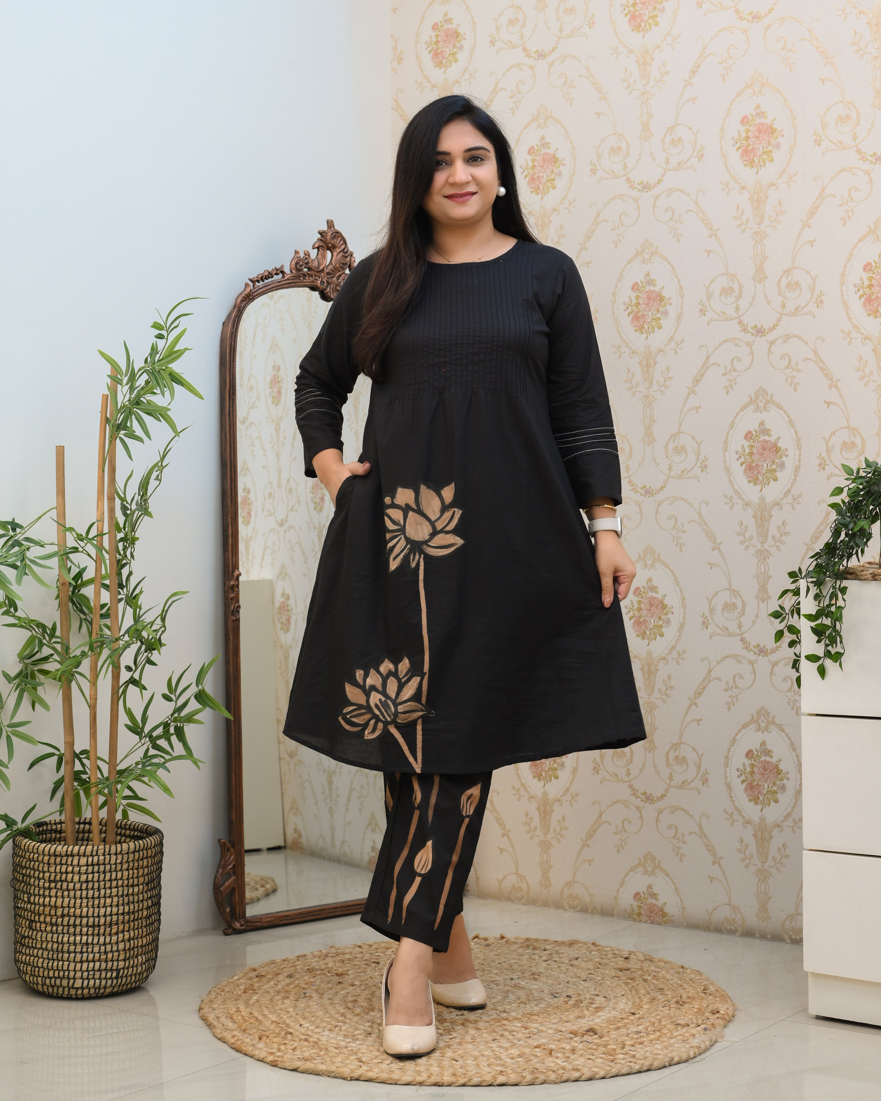 Cotton Handbrush Painted A-line Coord Set - The Jaipur Studio