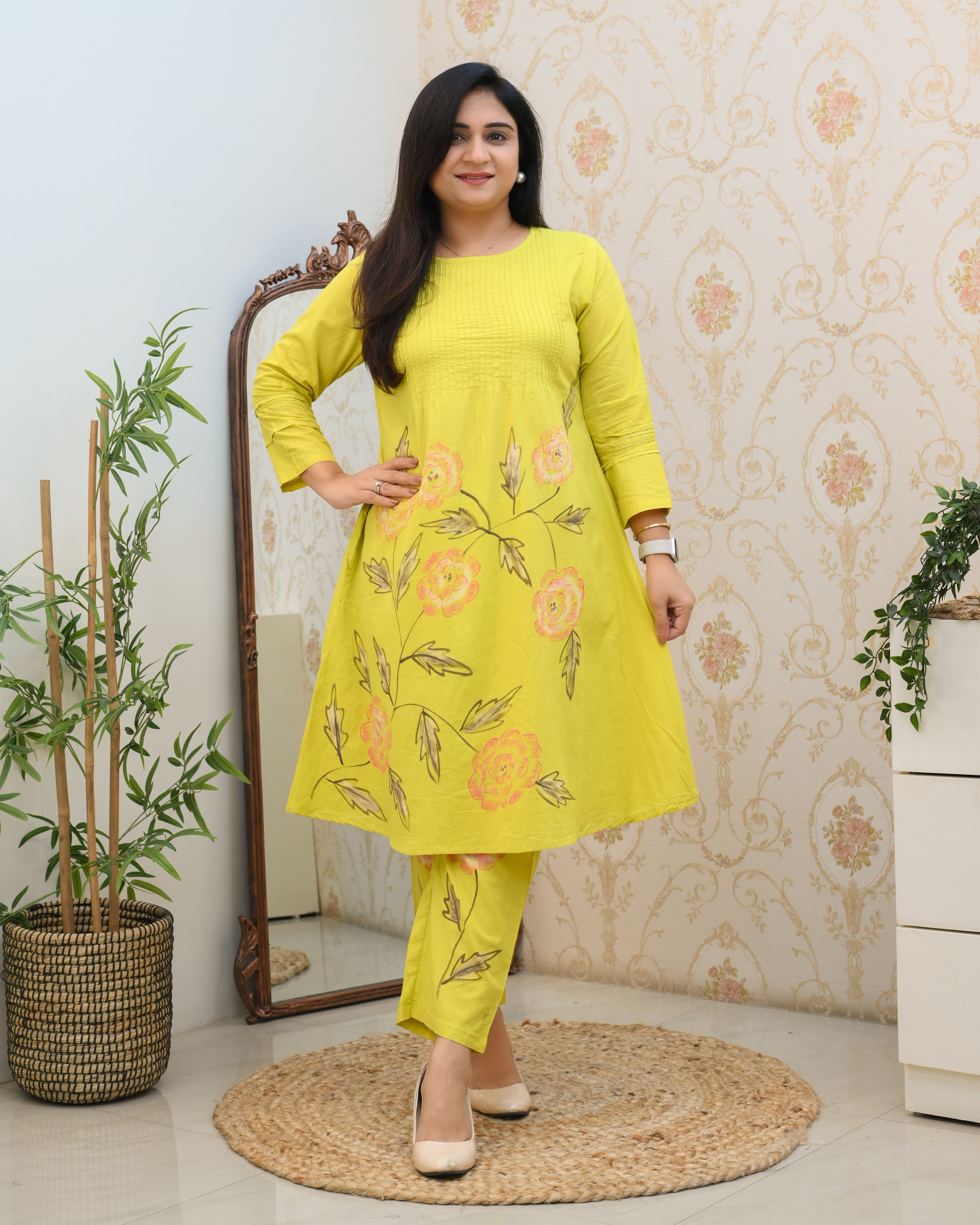 Cotton Handbrush Painted A-line Coord Set - The Jaipur Studio