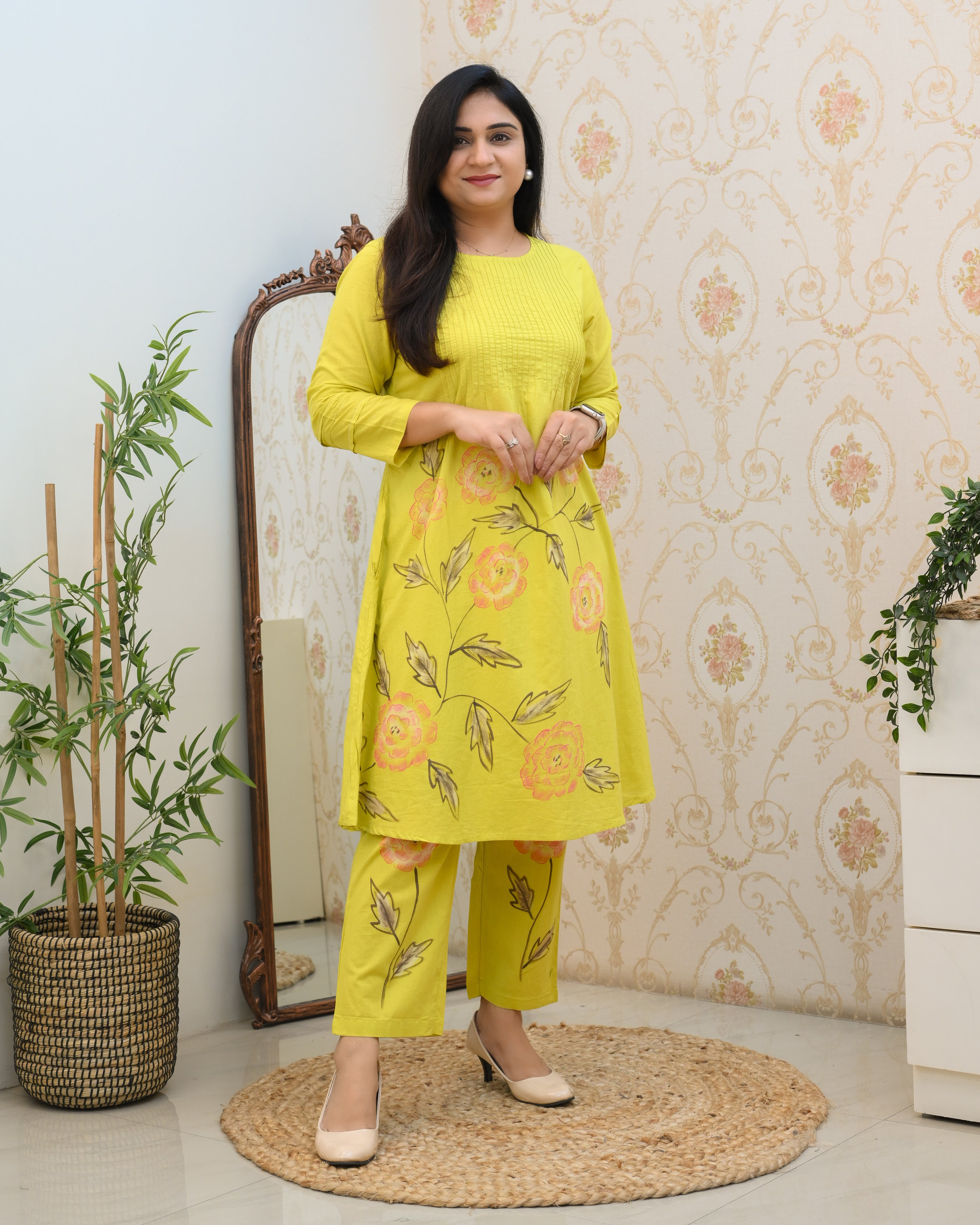 Cotton Handbrush Painted A-line Coord Set - The Jaipur Studio