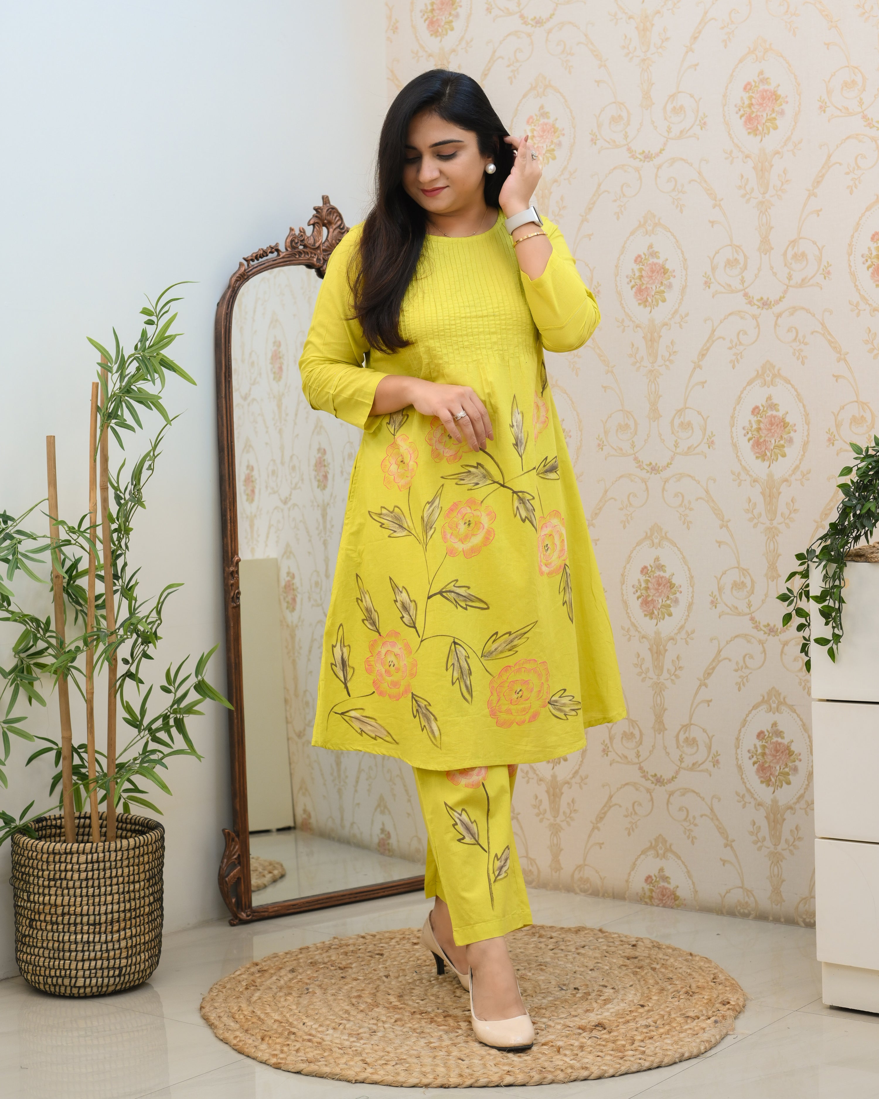 Cotton Handbrush Painted A-line Coord Set - The Jaipur Studio