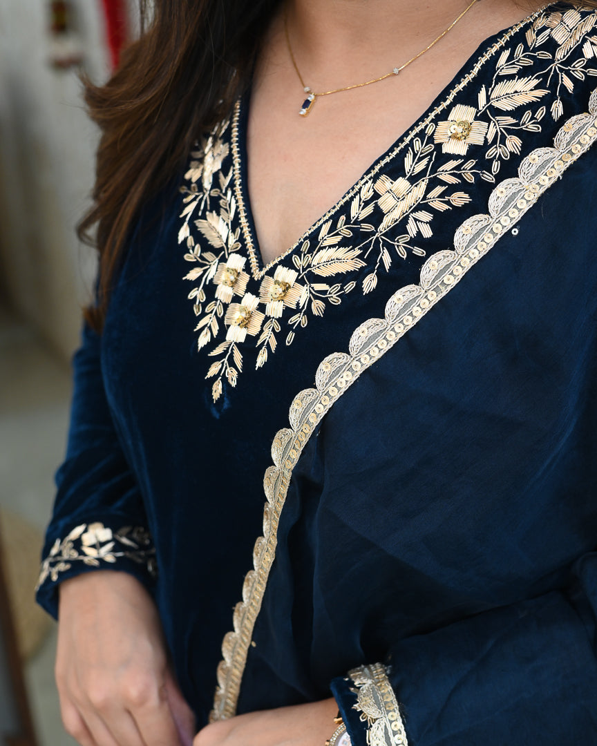 'Sajda’ Velvet Hand Embroidered Pant Set - The Jaipur Studio