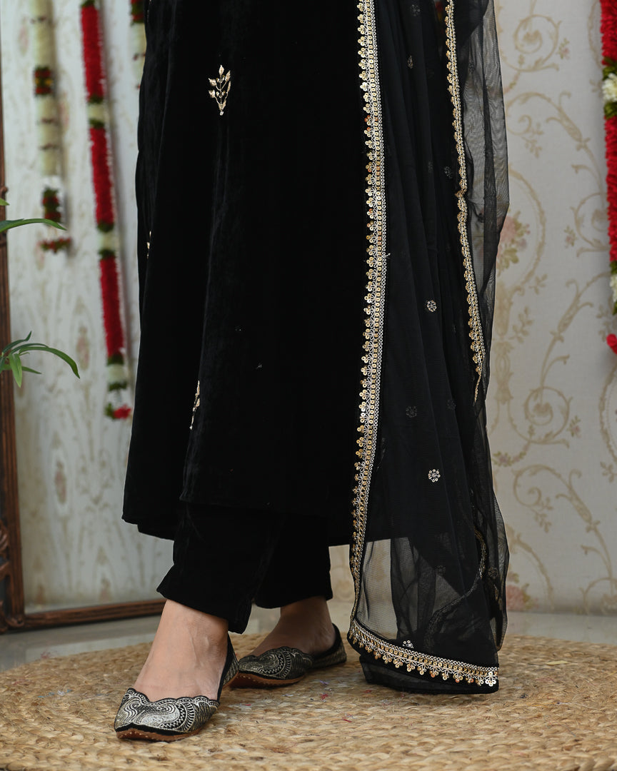 'Rasheeda’  Velvet Hand Embroidered Pant Set - The Jaipur Studio