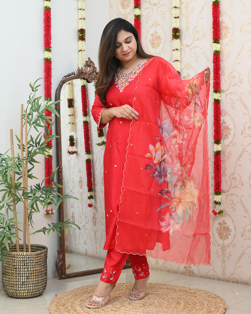 ‘Kavya’ Silk Handembroidered Pant Set - The Jaipur Studio