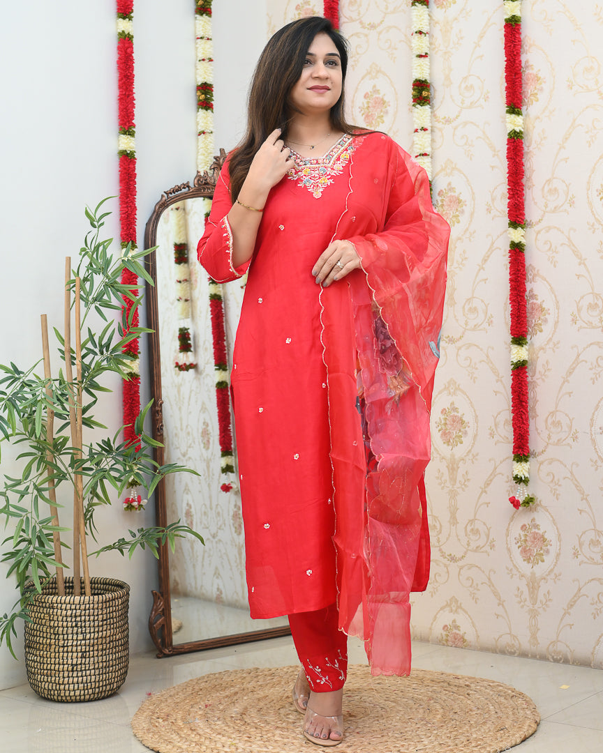 ‘Kavya’ Silk Handembroidered Pant Set - The Jaipur Studio