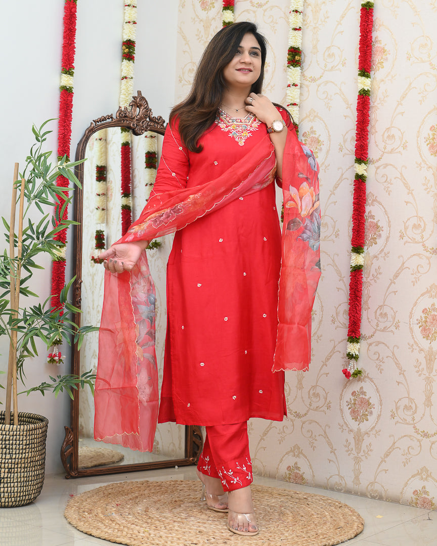 ‘Kavya’ Silk Handembroidered Pant Set - The Jaipur Studio