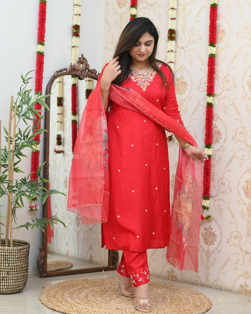 ‘Kavya’ Silk Handembroidered Pant Set - The Jaipur Studio