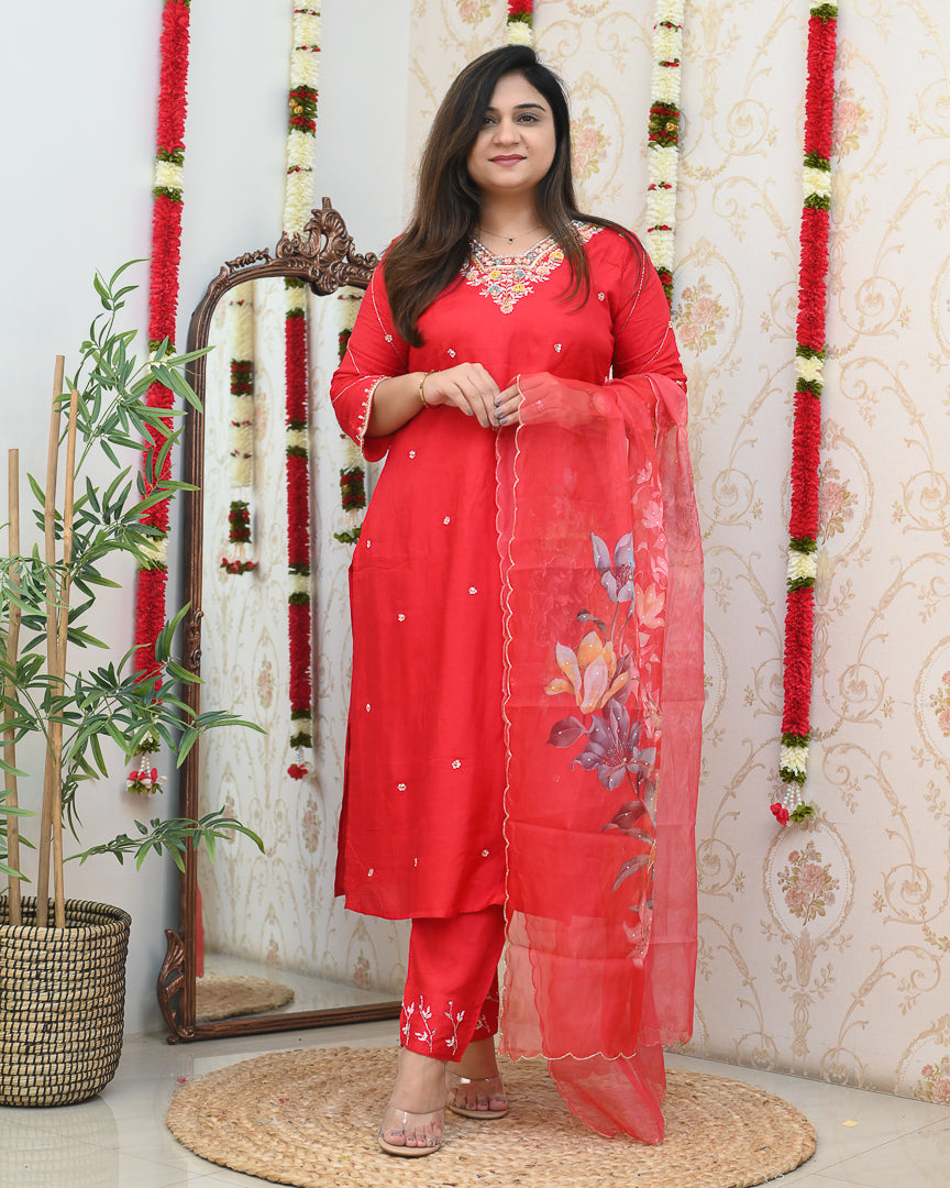 ‘Kavya’ Silk Handembroidered Pant Set - The Jaipur Studio