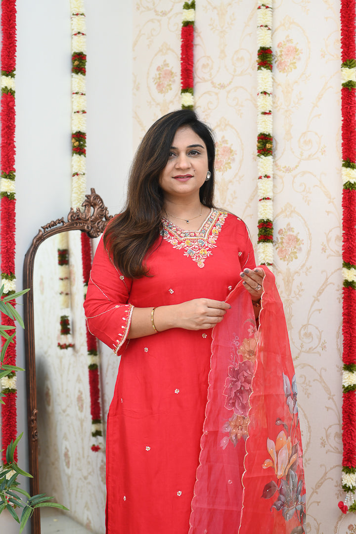 ‘Kavya’ Silk Handembroidered Pant Set - The Jaipur Studio