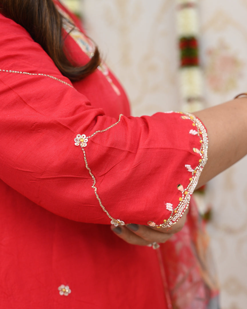 ‘Kavya’ Silk Handembroidered Pant Set - The Jaipur Studio