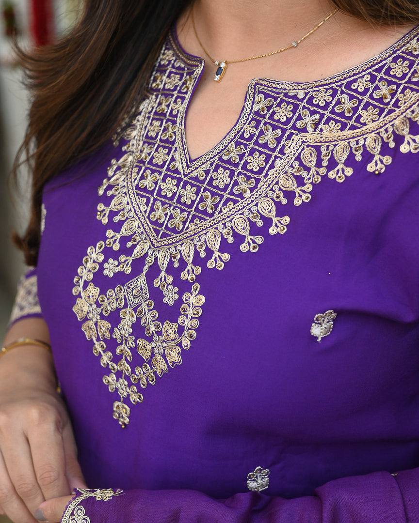 'Shagun' Muslin Hand Embroidered Pant Set - The Jaipur Studio