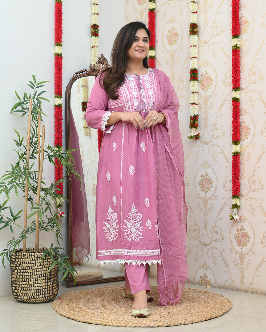 Aanya Premium Cotton Embroidered Pant set - The Jaipur Studio