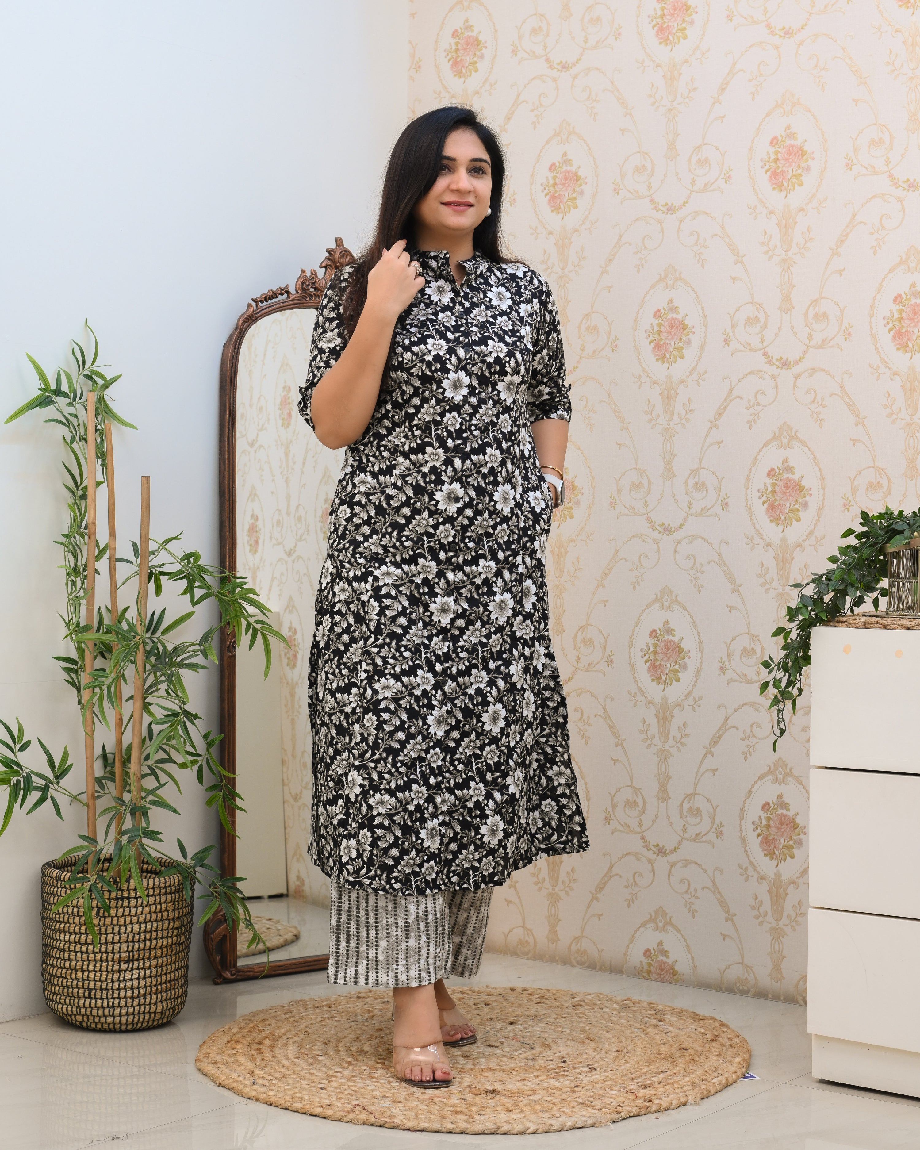 Black Floral A-line Coord Set - The Jaipur Studio
