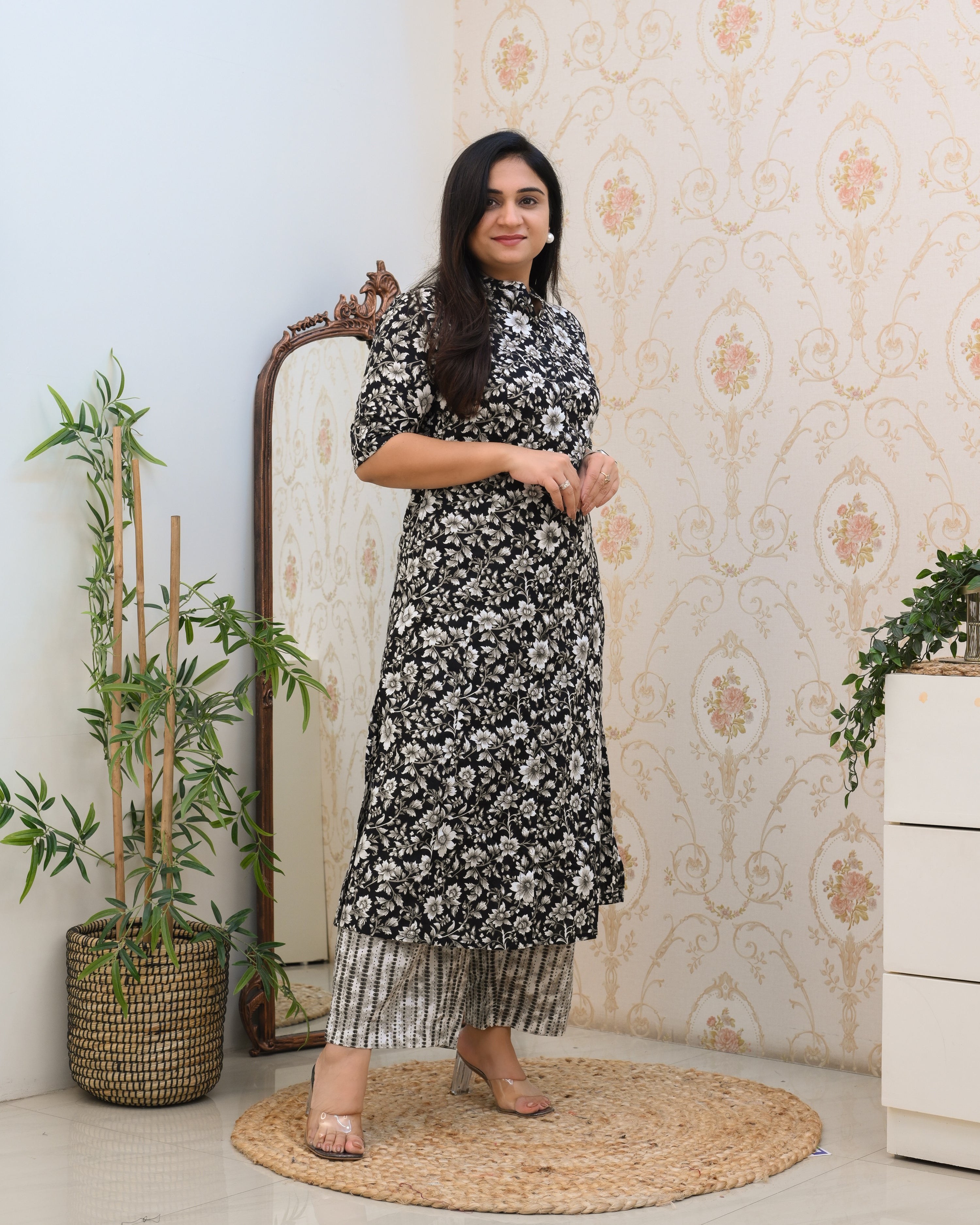 Black Floral A-line Coord Set - The Jaipur Studio