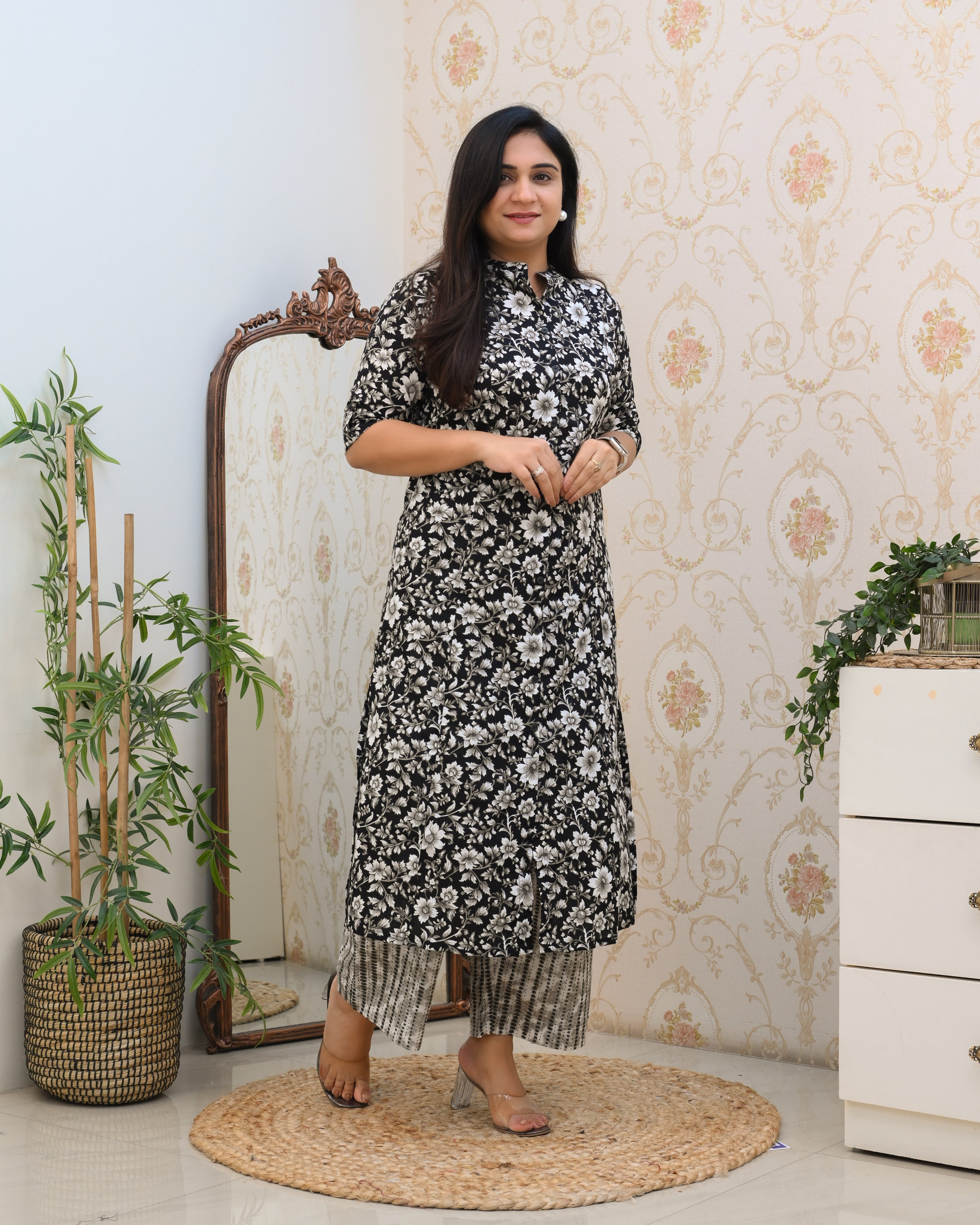 Black Floral A-line Coord Set - The Jaipur Studio
