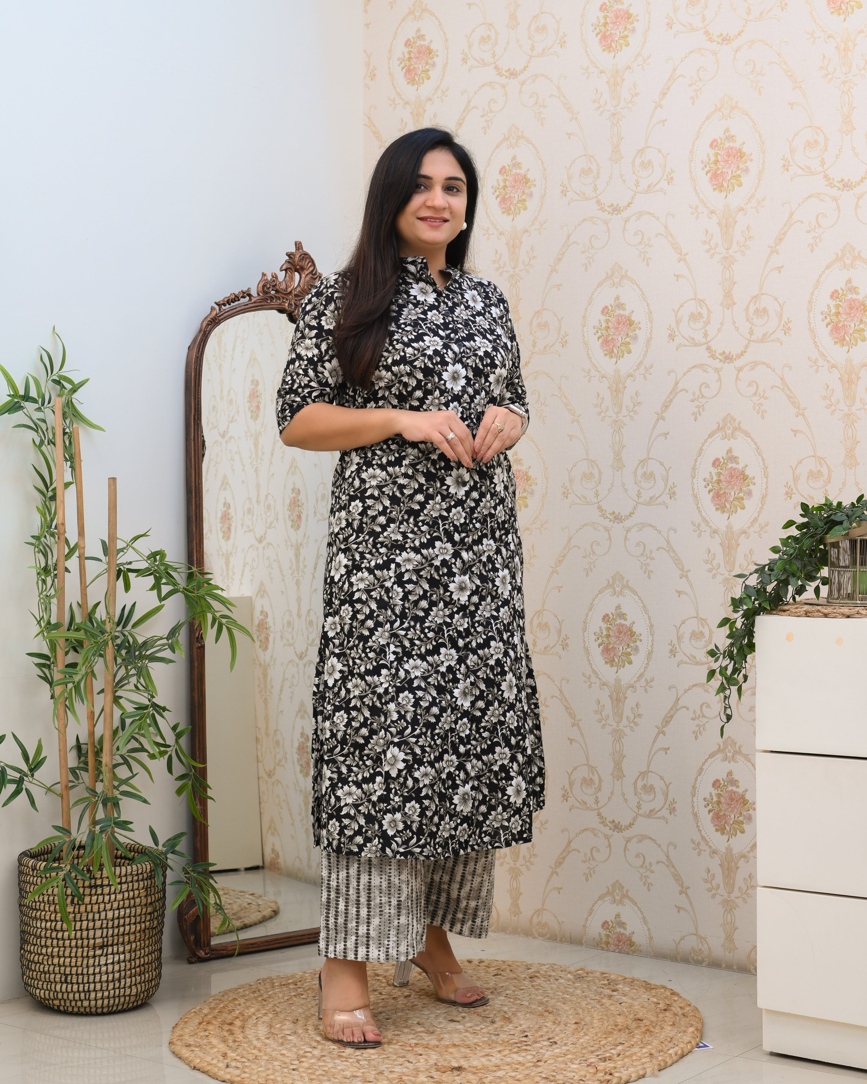 Black Floral A-line Coord Set - The Jaipur Studio