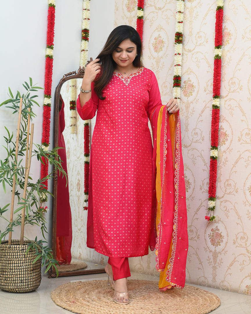 Ishara Premium Jacquard Hand Embroidered Pant Set - The Jaipur Studio