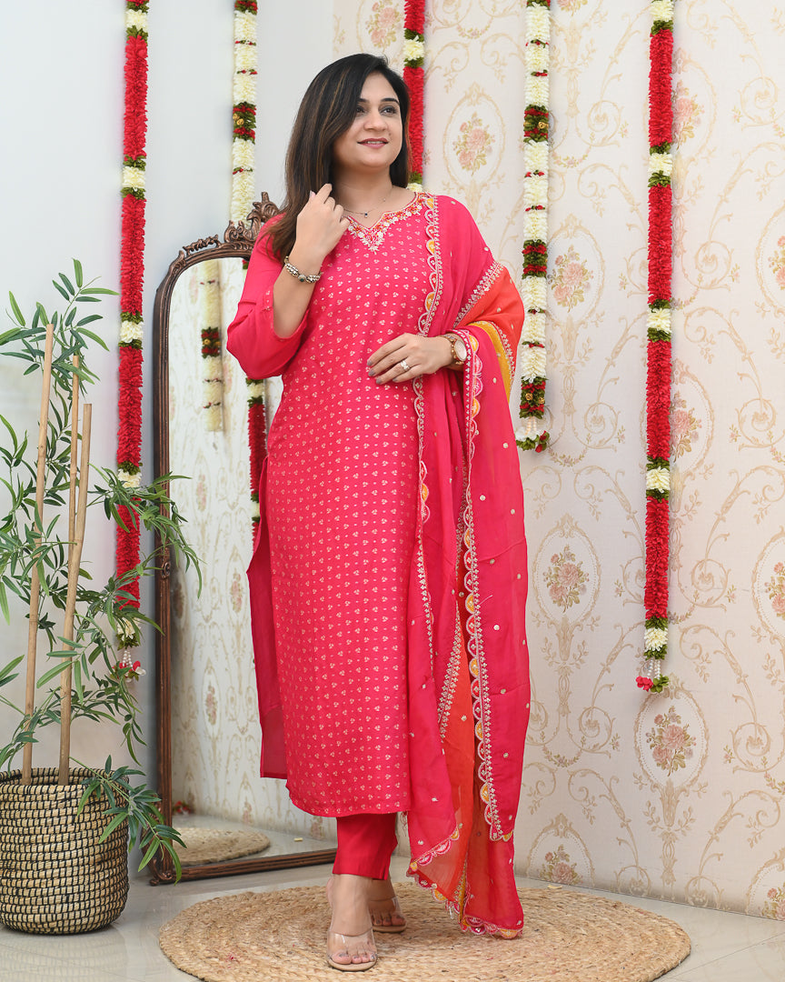 Ishara Premium Jacquard Hand Embroidered Pant Set - The Jaipur Studio