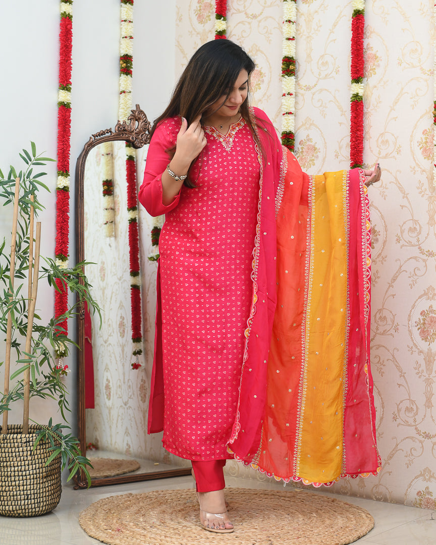 Ishara Premium Jacquard Hand Embroidered Pant Set - The Jaipur Studio