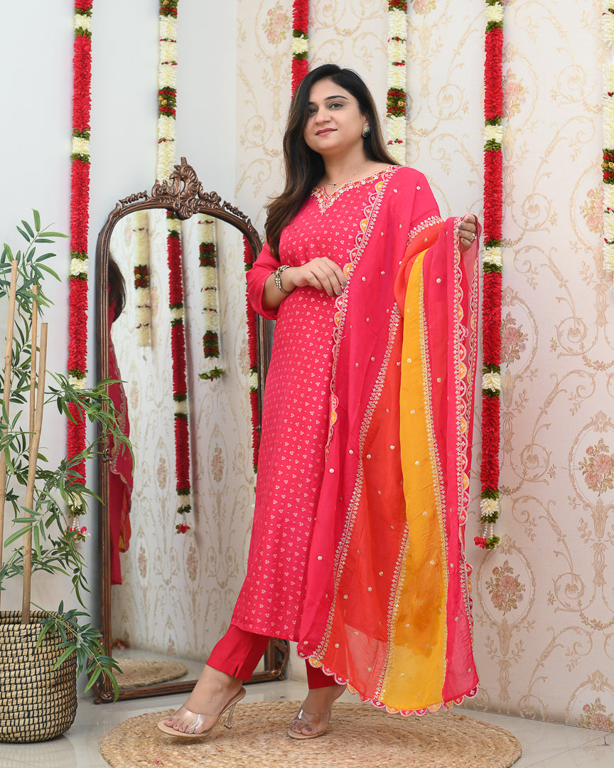 Ishara Premium Jacquard Hand Embroidered Pant Set - The Jaipur Studio