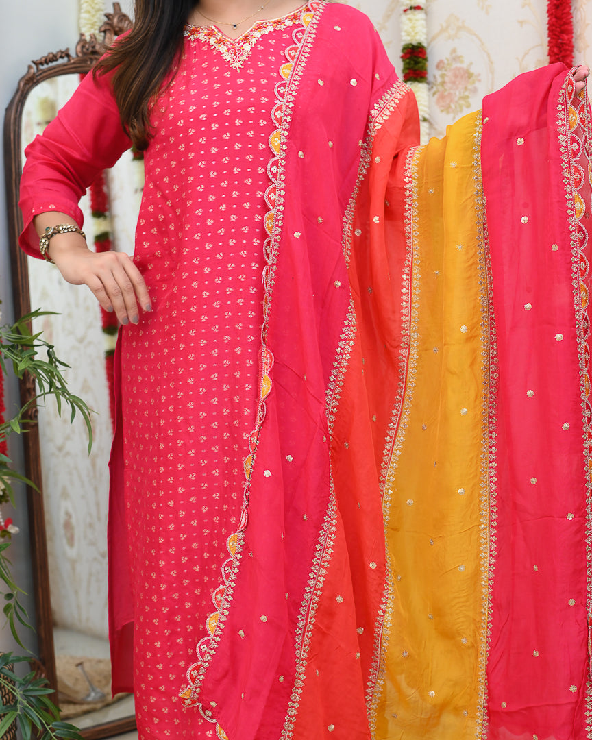 Ishara Premium Jacquard Hand Embroidered Pant Set - The Jaipur Studio