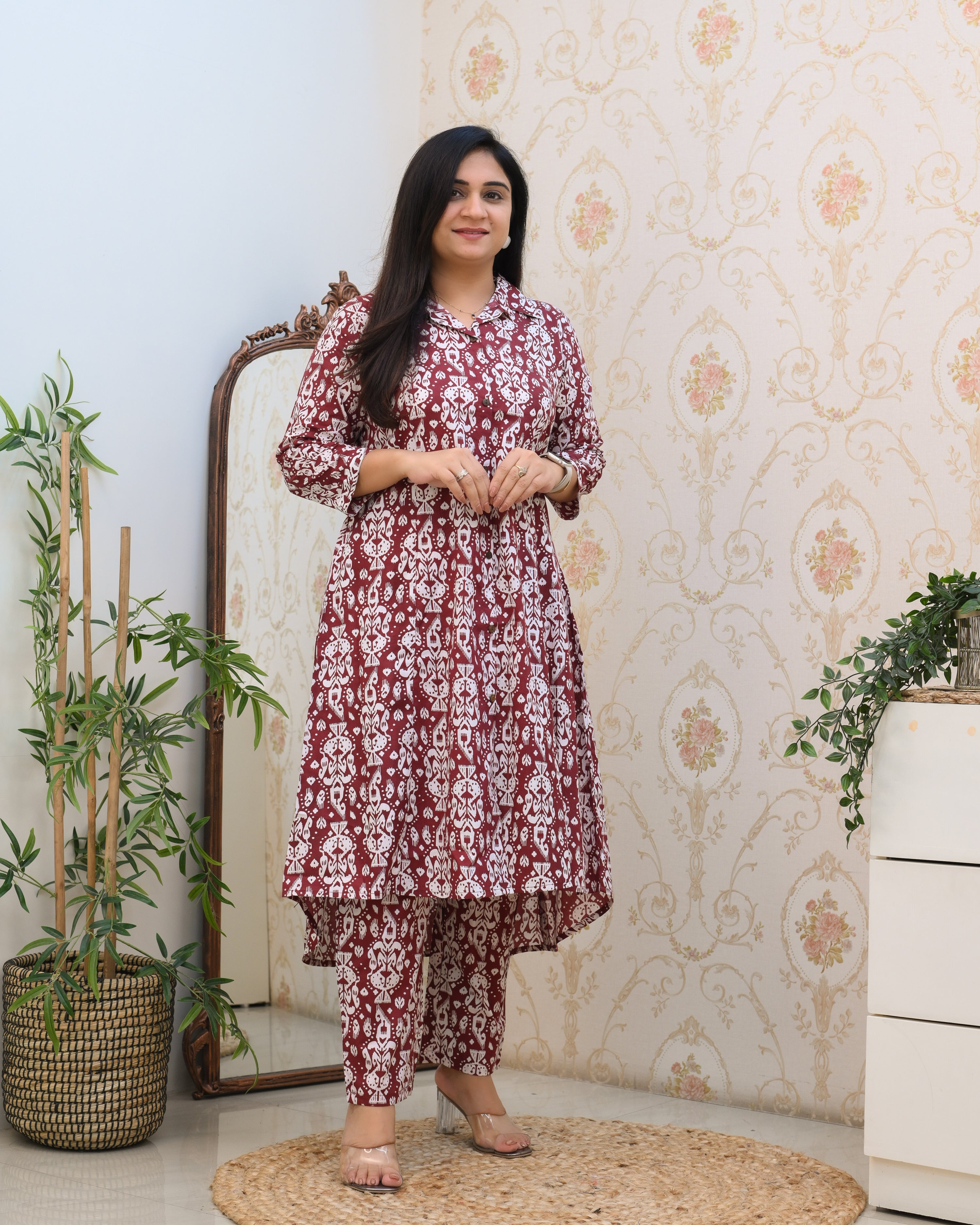 Mauve Abstract Print A-line Cotton Coord Set - The Jaipur Studio