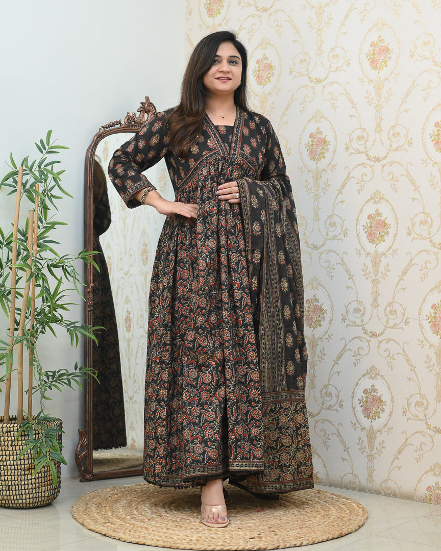 Cotton Ajrakh Embroidered Alia Pant Set - The Jaipur Studio