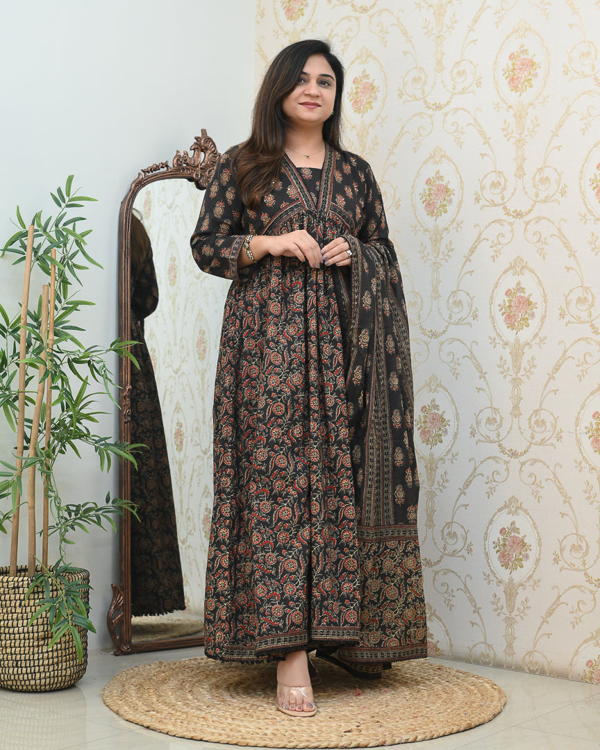 Cotton Ajrakh Embroidered Alia Pant Set - The Jaipur Studio