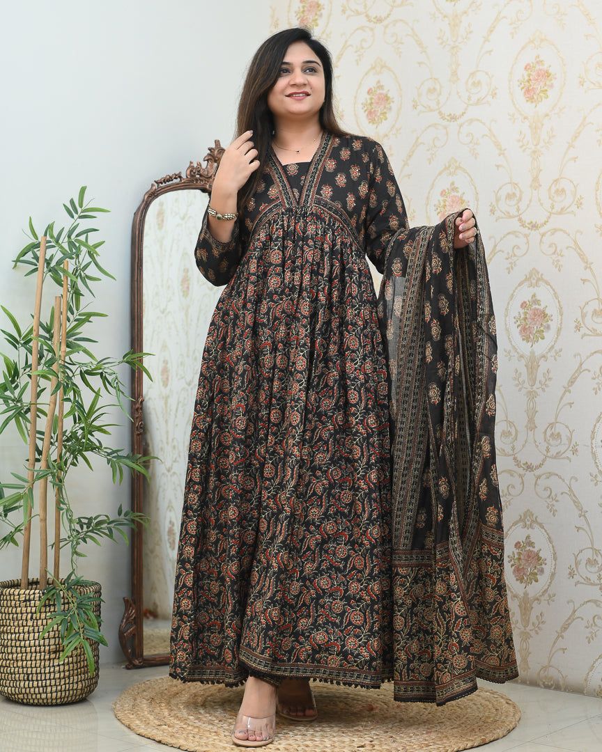 Cotton Ajrakh Embroidered Alia Pant Set - The Jaipur Studio