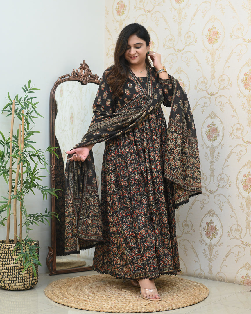 Cotton Ajrakh Embroidered Alia Pant Set - The Jaipur Studio