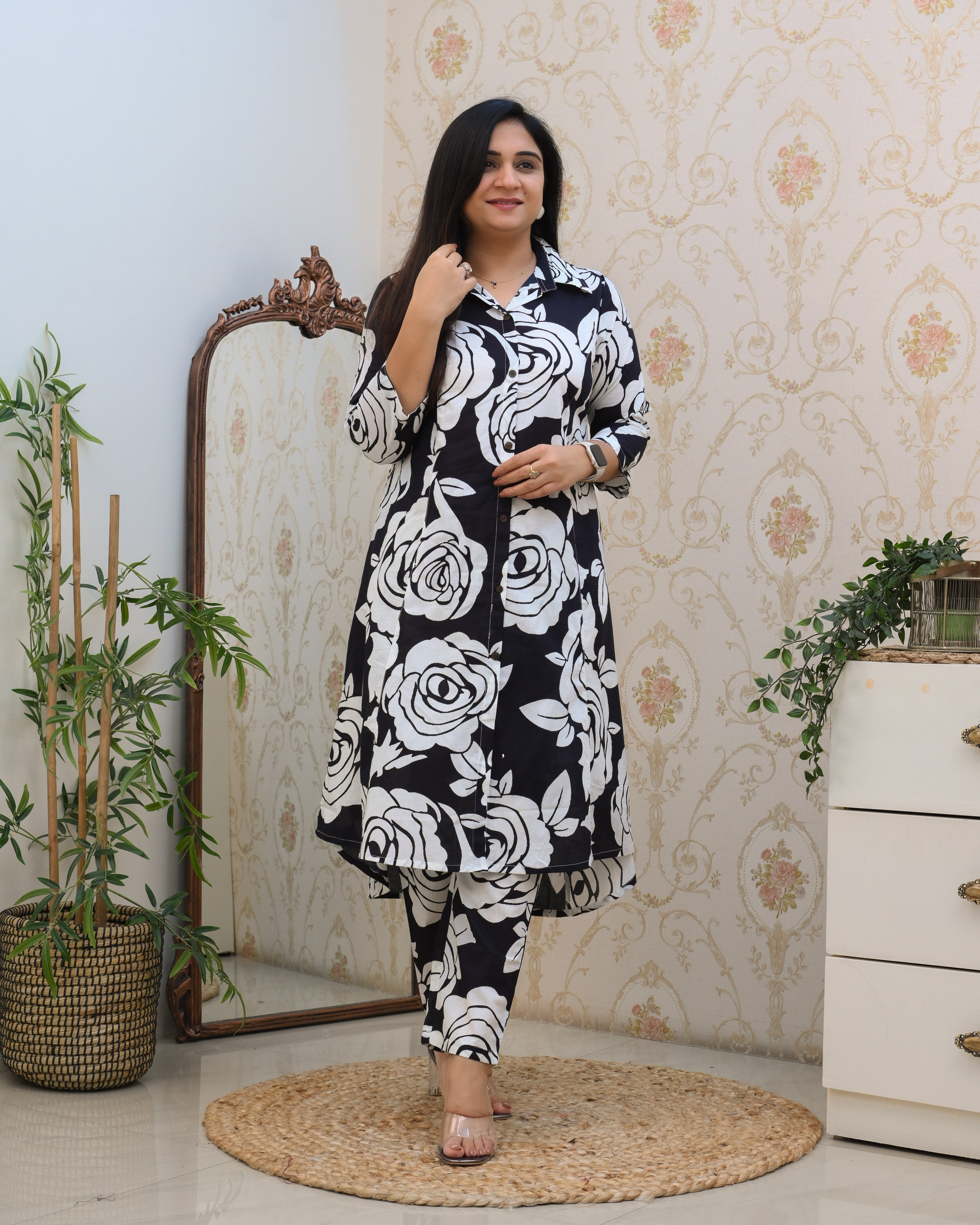 Black Floral A-line Cotton Coord Set - The Jaipur Studio