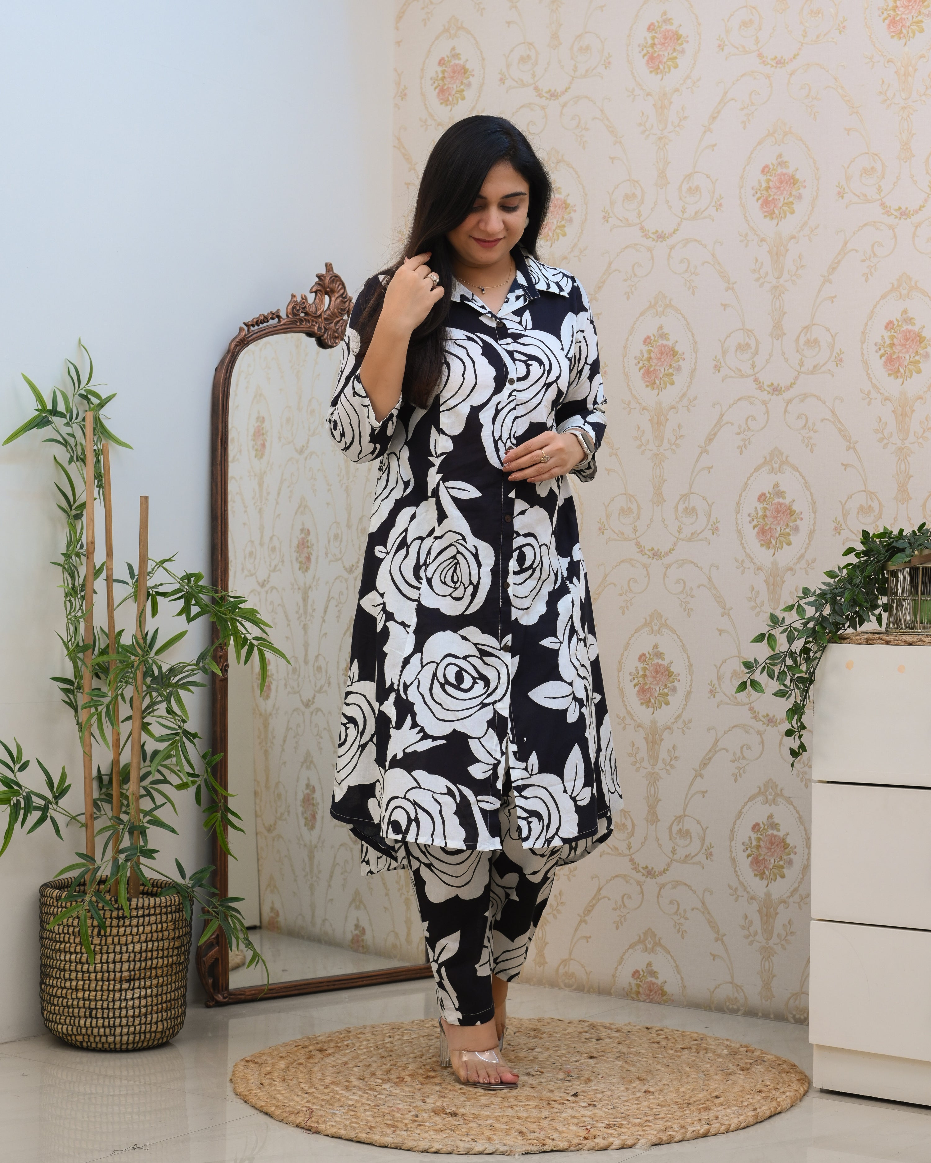 Black Floral A-line Cotton Coord Set - The Jaipur Studio