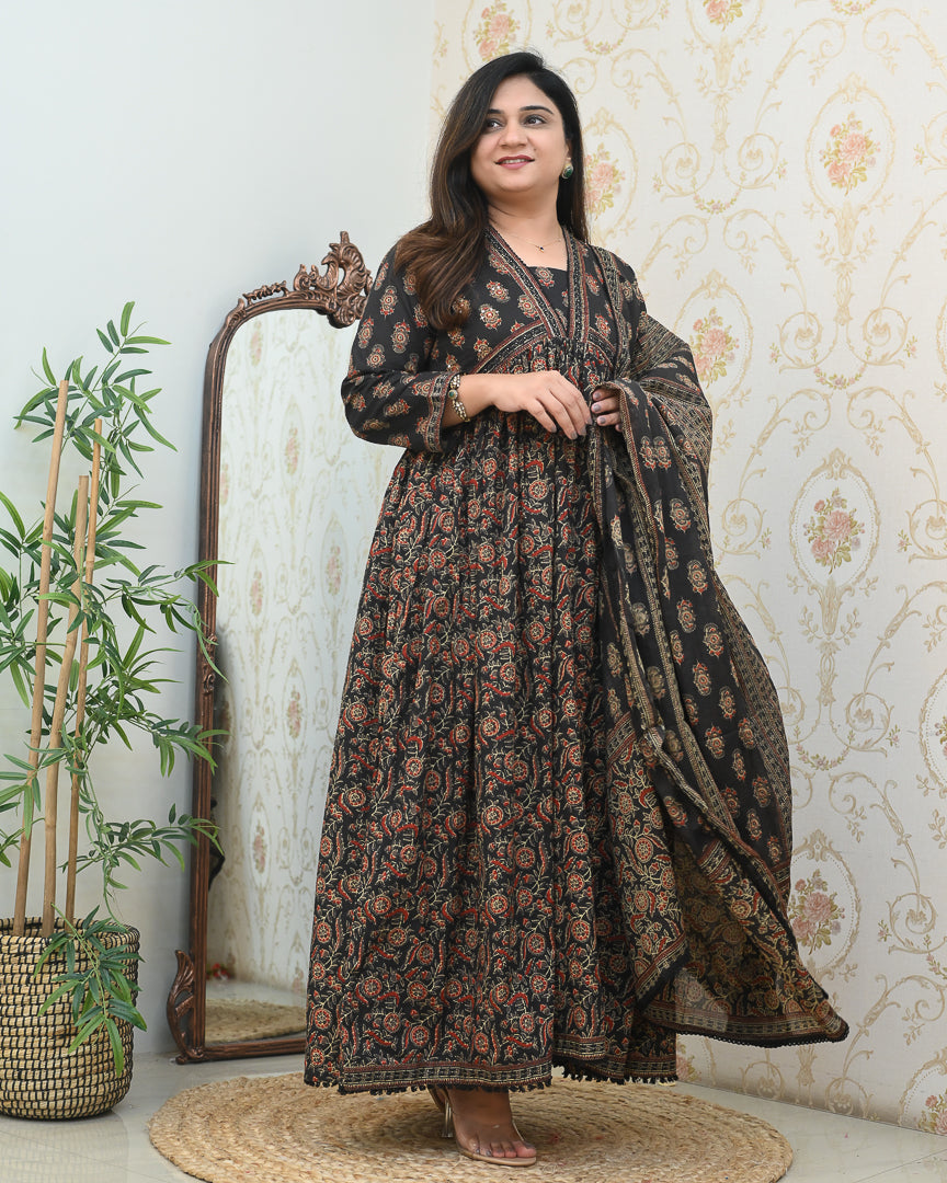 Cotton Ajrakh Embroidered Alia Pant Set - The Jaipur Studio