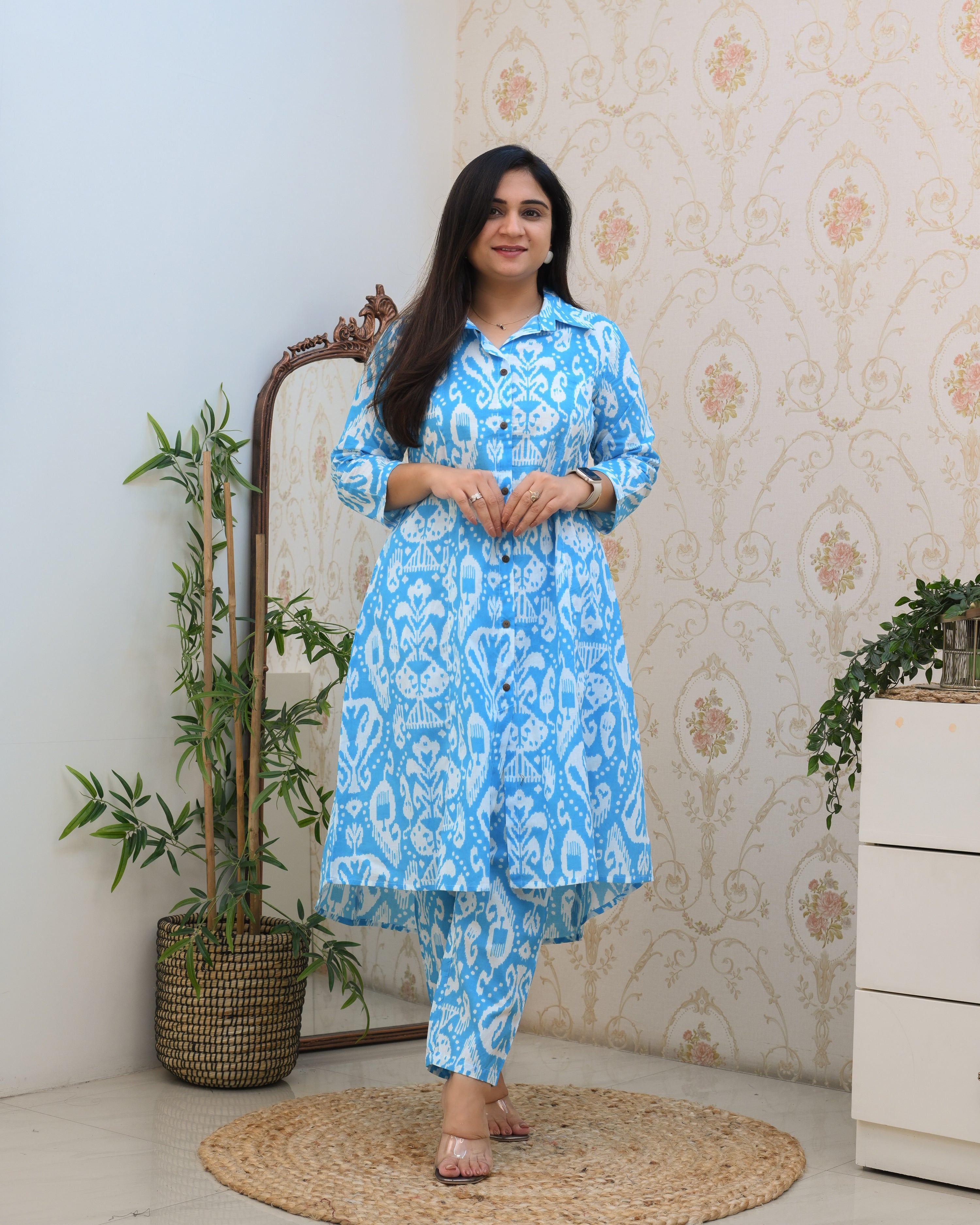 Blue Abstract Print A-line Cotton Coord Set - The Jaipur Studio