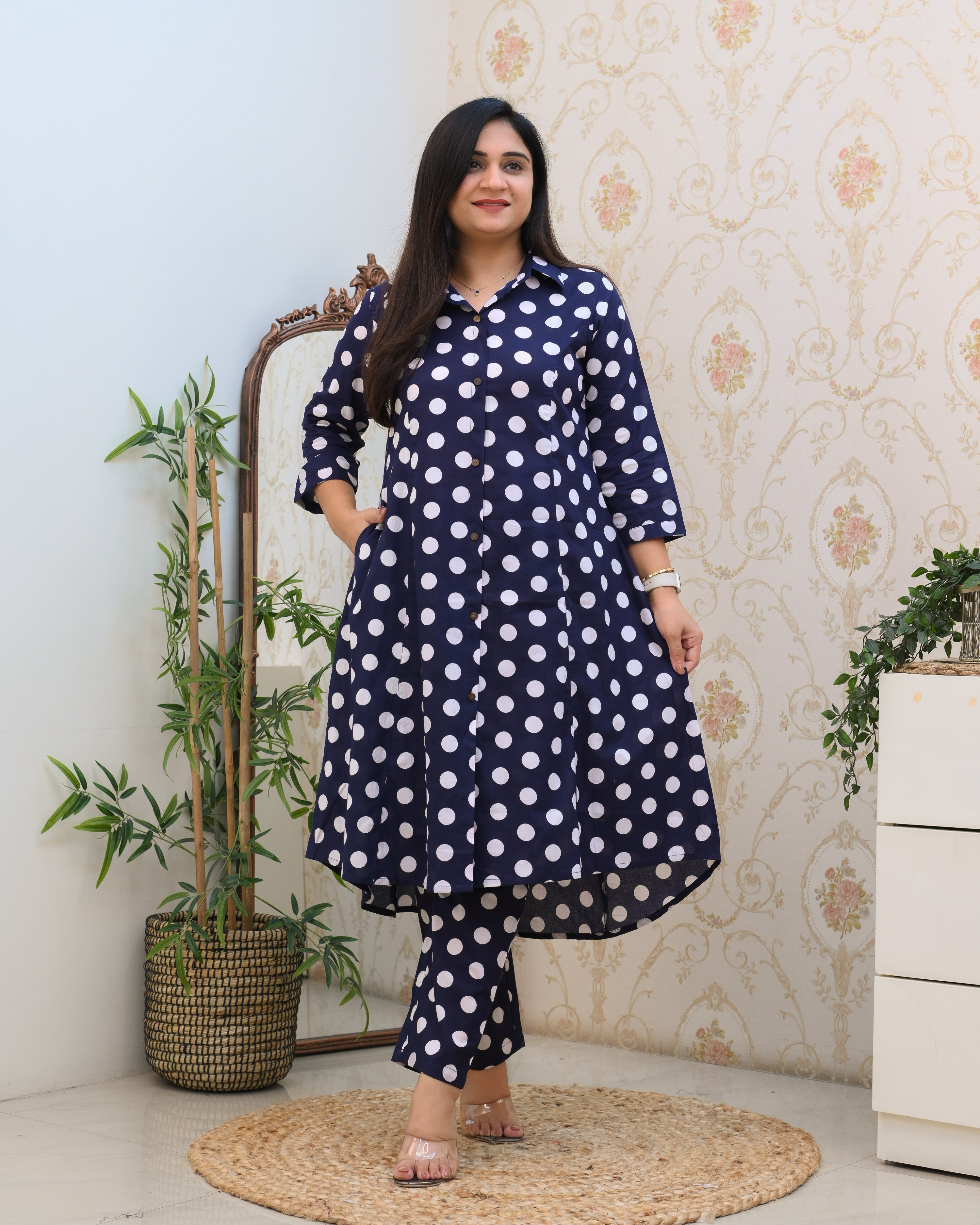 Blue And White Polka A-line Cotton Coord Set - The Jaipur Studio