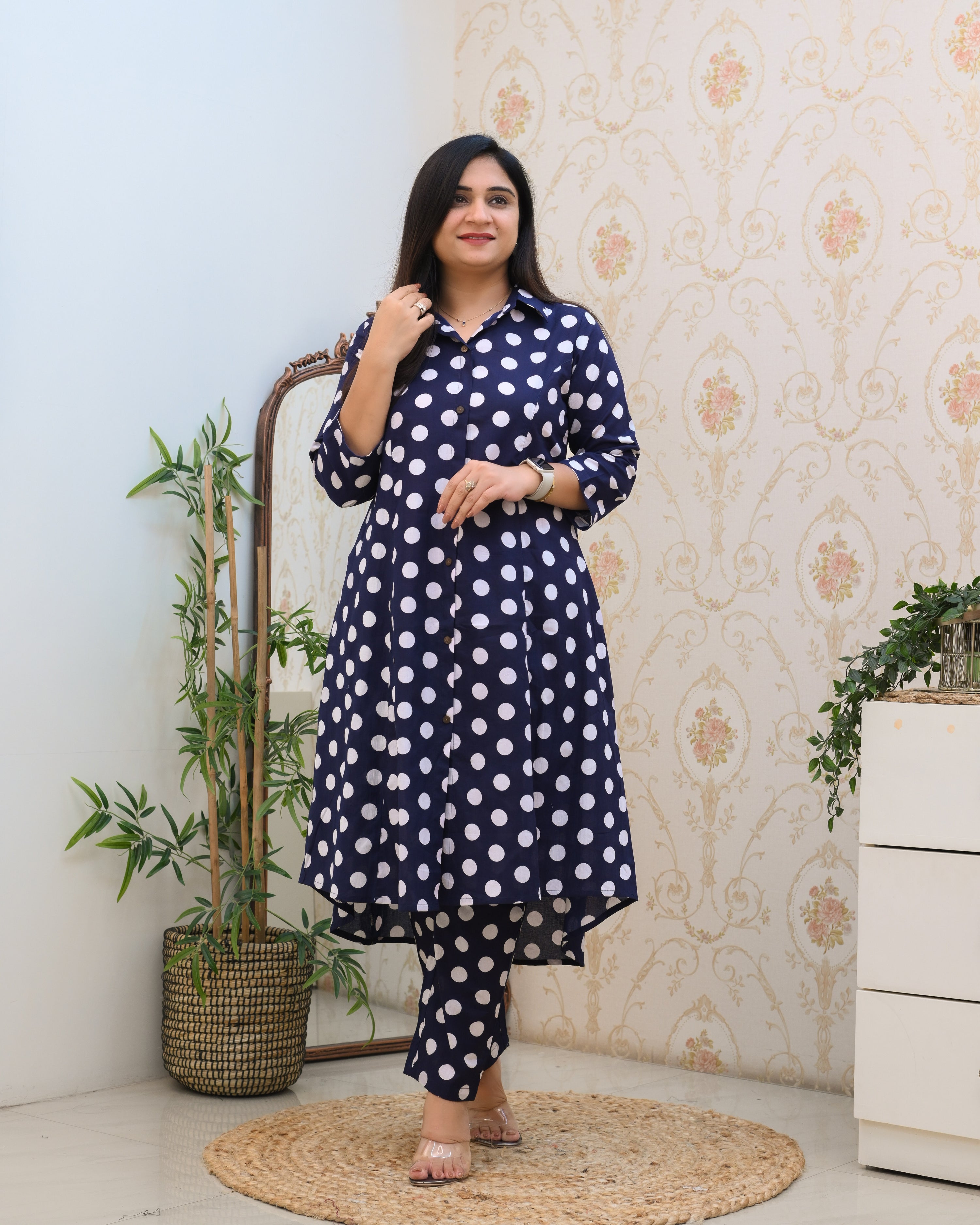 Blue And White Polka A-line Cotton Coord Set - The Jaipur Studio