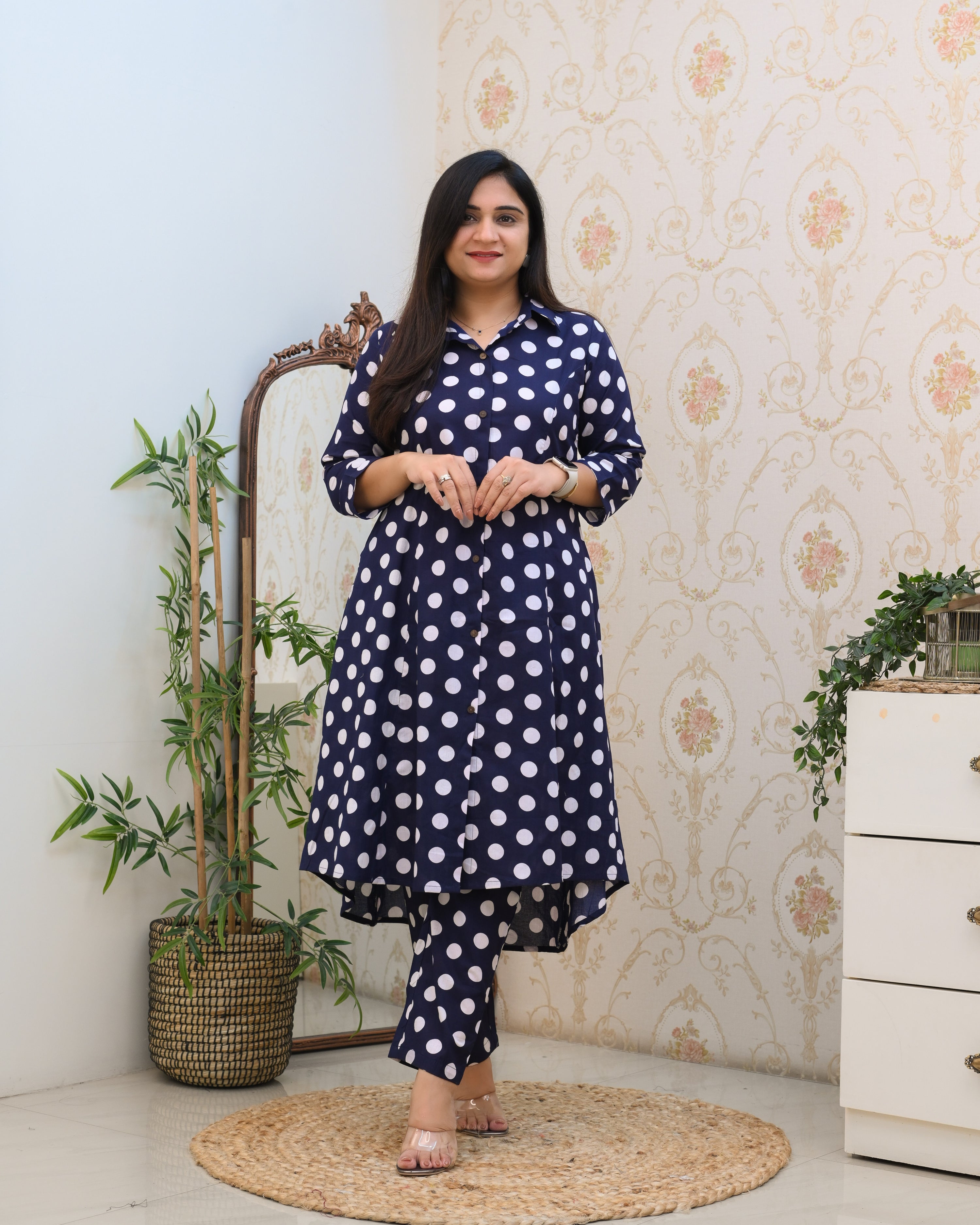 Blue And White Polka A-line Cotton Coord Set - The Jaipur Studio