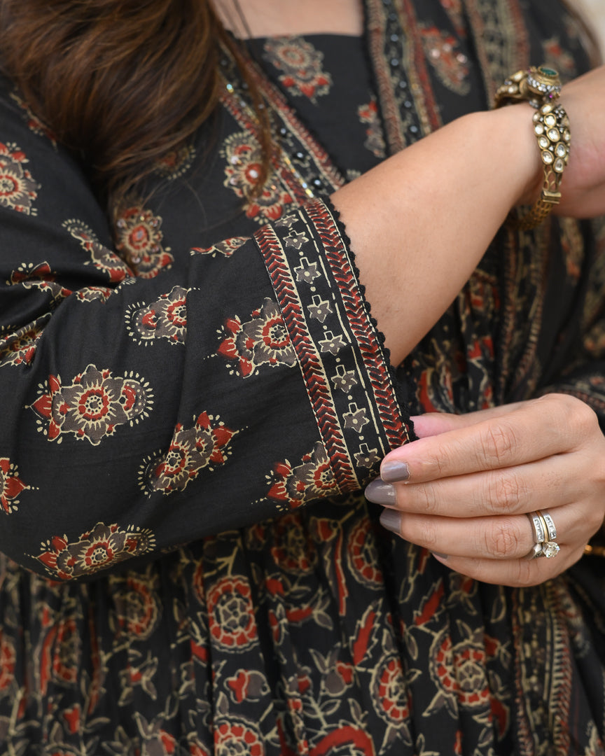 Cotton Ajrakh Embroidered Alia Pant Set - The Jaipur Studio