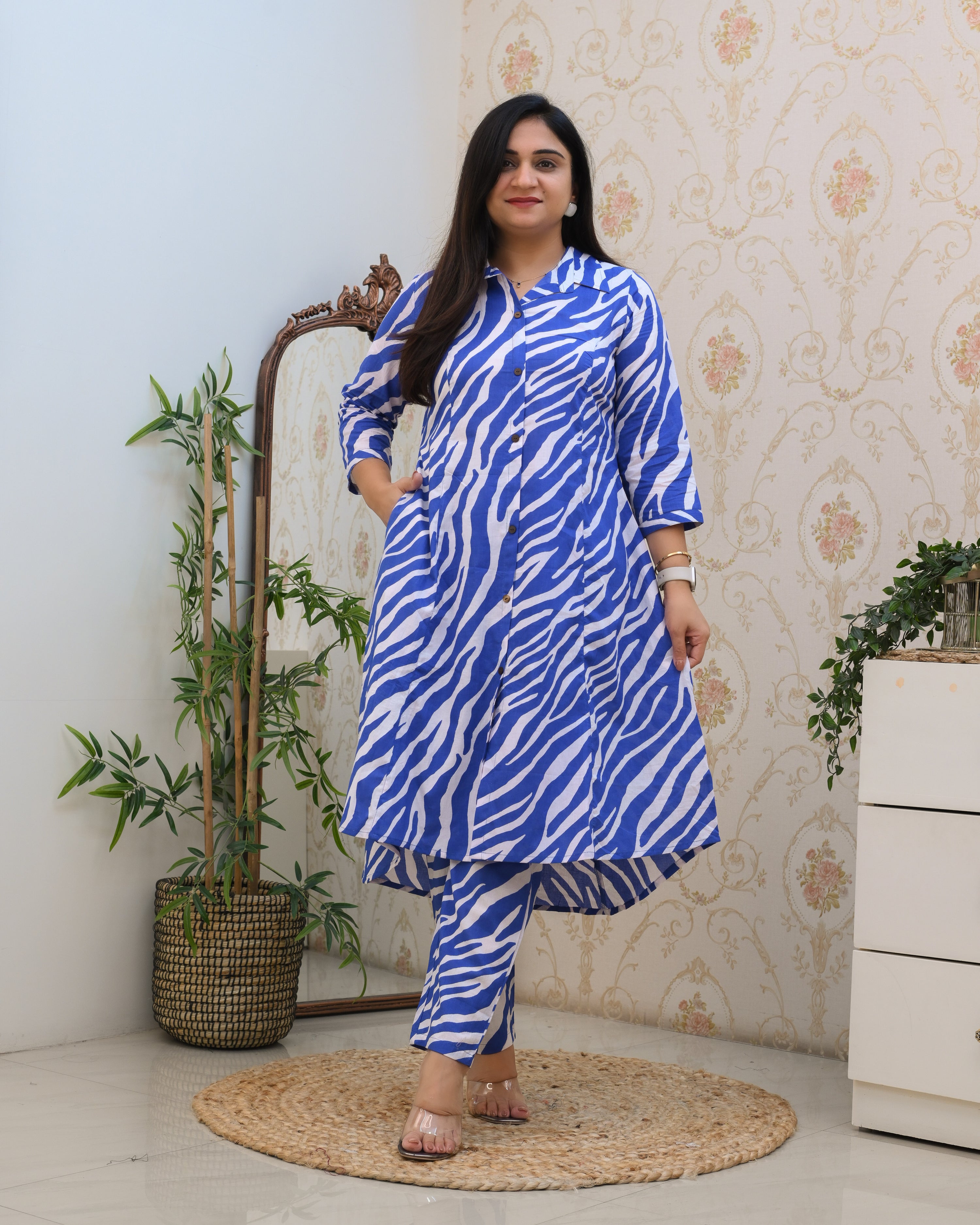 Blue and White A-line Cotton Coord Set - The Jaipur Studio