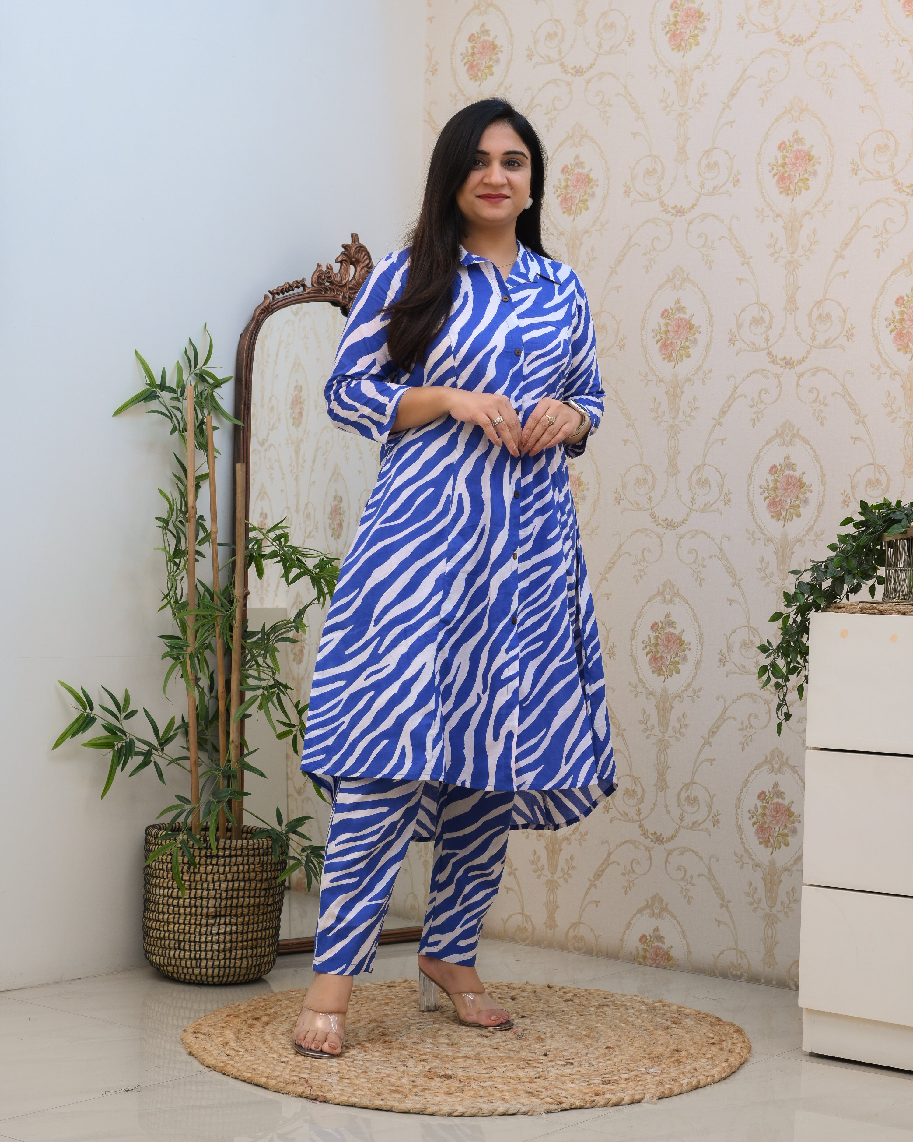 Blue and White A-line Cotton Coord Set - The Jaipur Studio