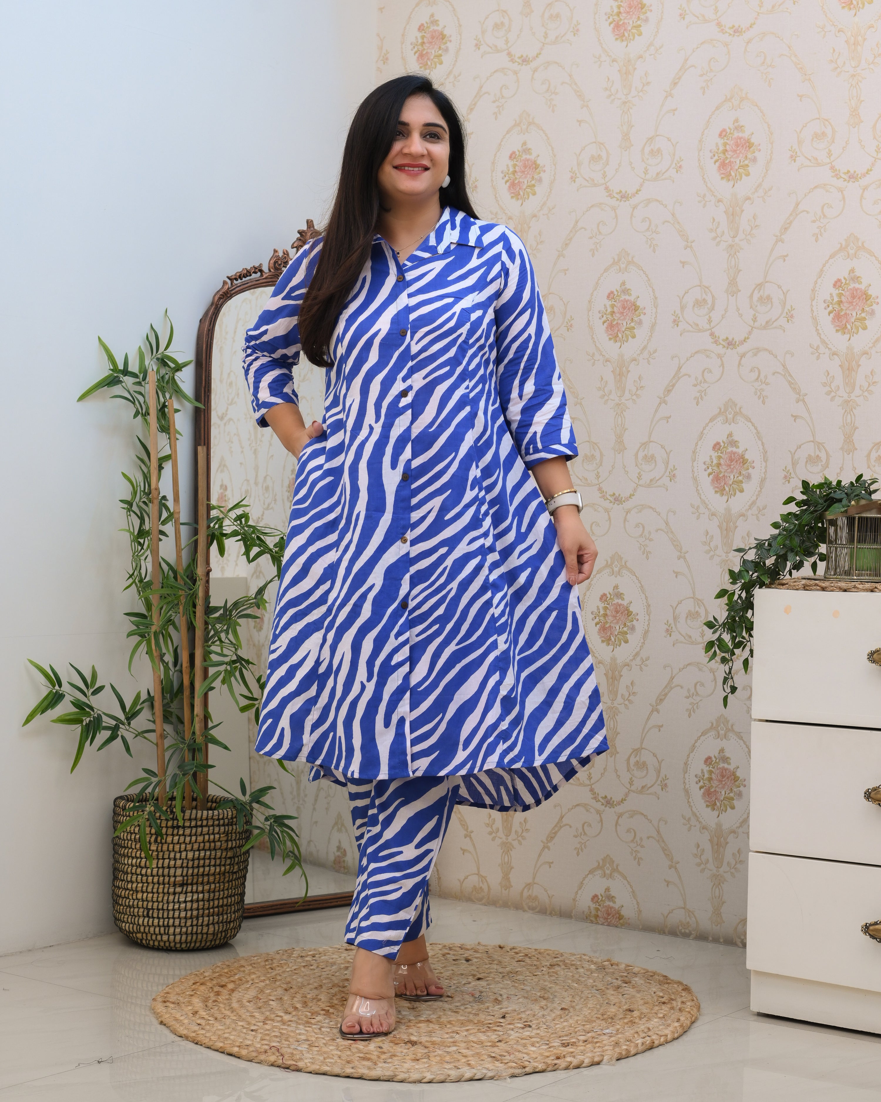 Blue and White A-line Cotton Coord Set - The Jaipur Studio