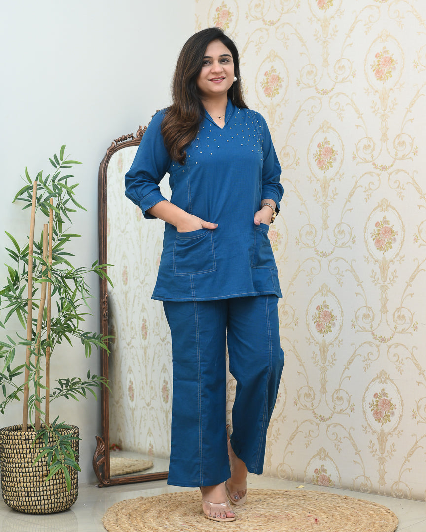 Denim Cotton Trendy Coord Set - The Jaipur Studio